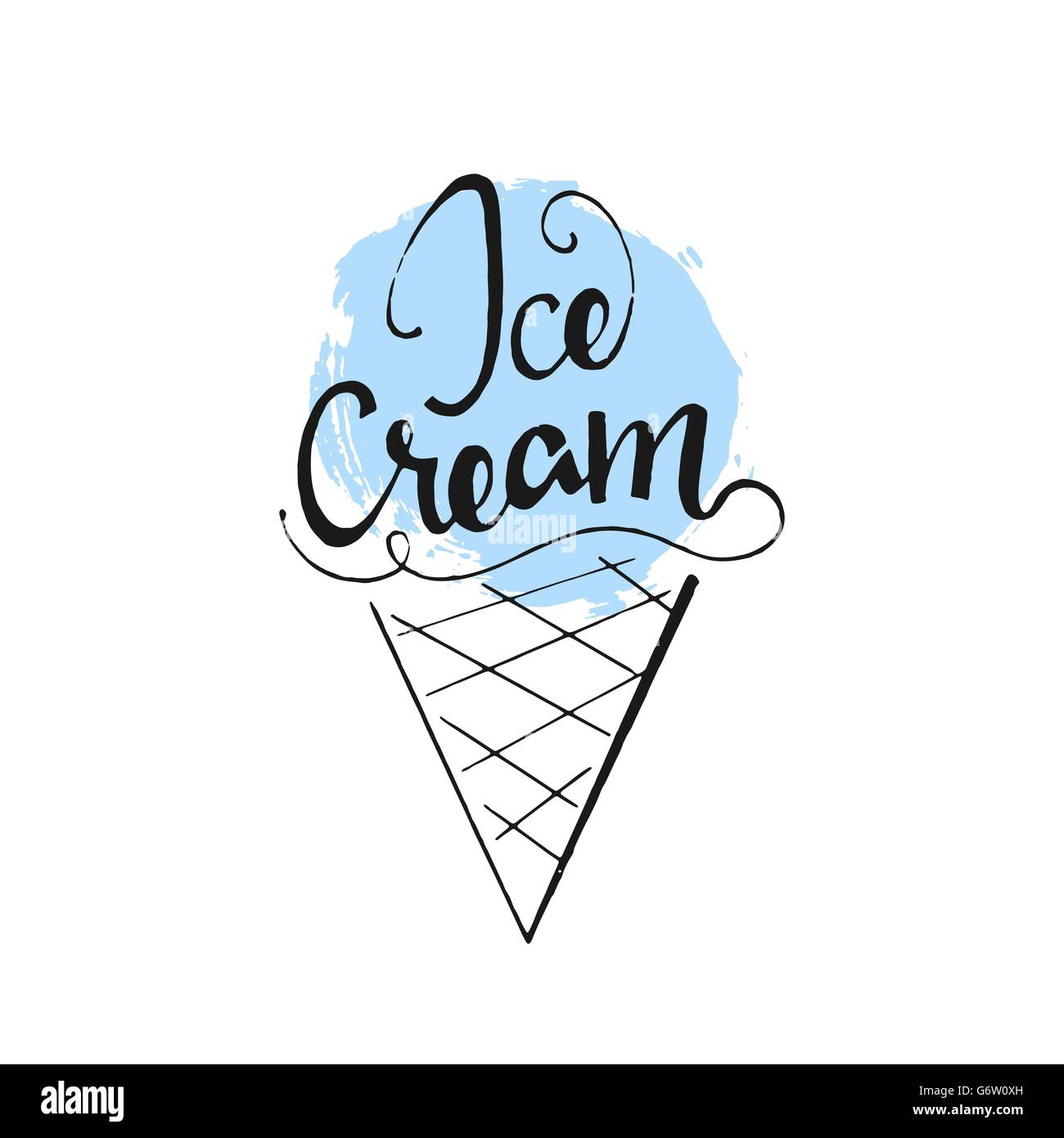 Ice Cream. Handwritten lettering. Modern Calligraphy. Vector lettering with brush texture on white background for your design Stock Vector