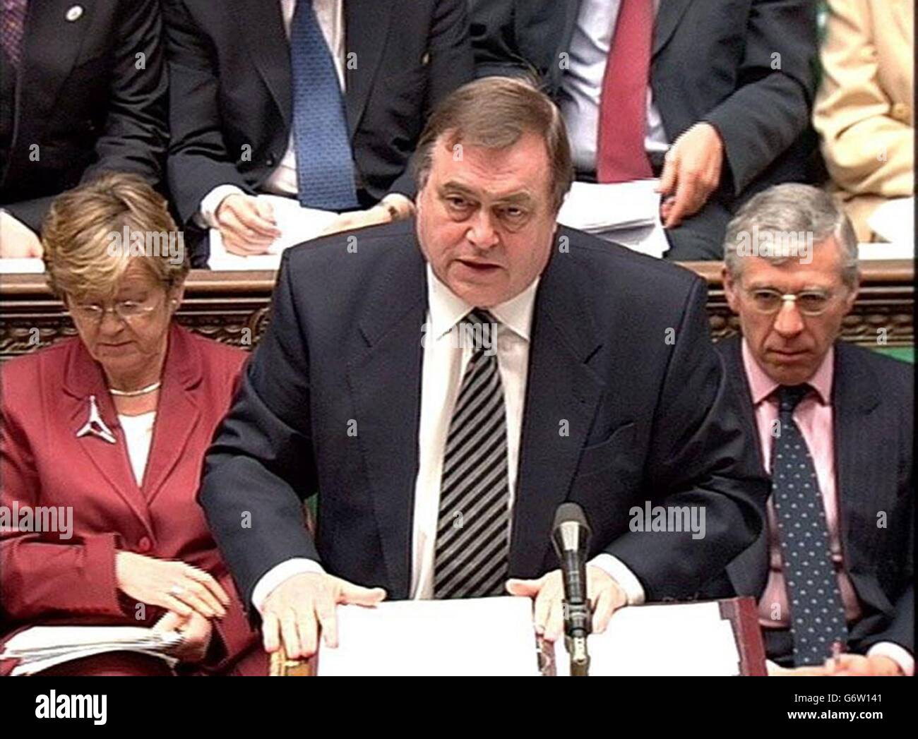 Deputy Prime Minister John Prescott speaks in the House of Commons, London, during Prime Minister's Questions. Stock Photo