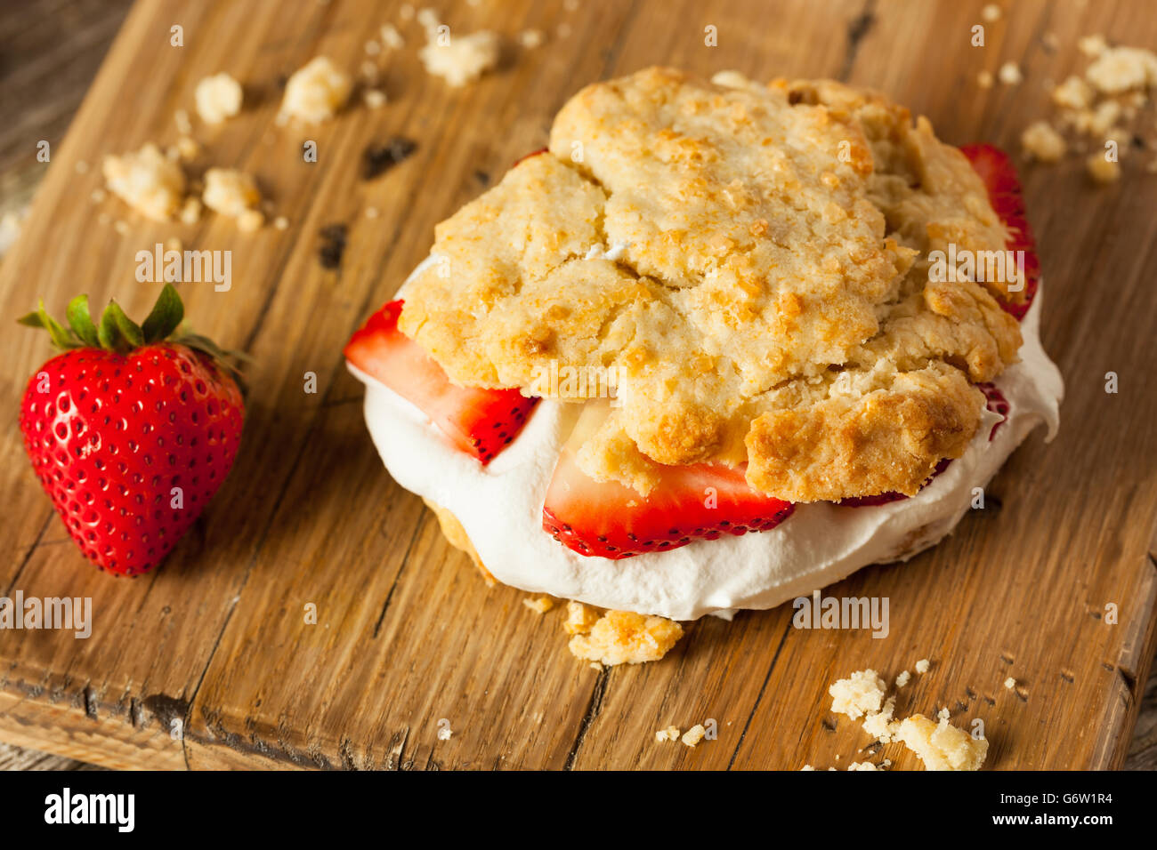 Homemade Strawberry Shortcake with Whipped Cream Ready to Eat Stock Photo