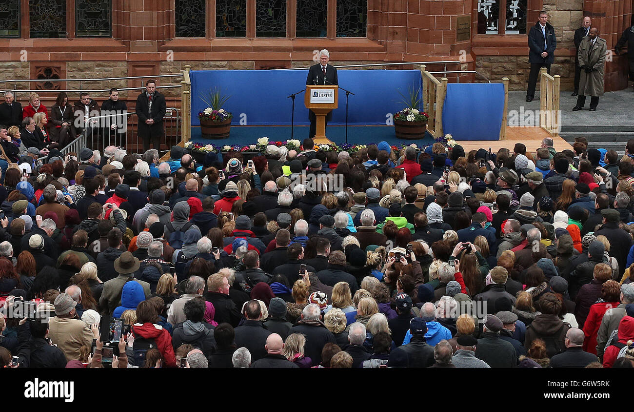 President Bill Clinton makes a speech paying tribute to the Northern