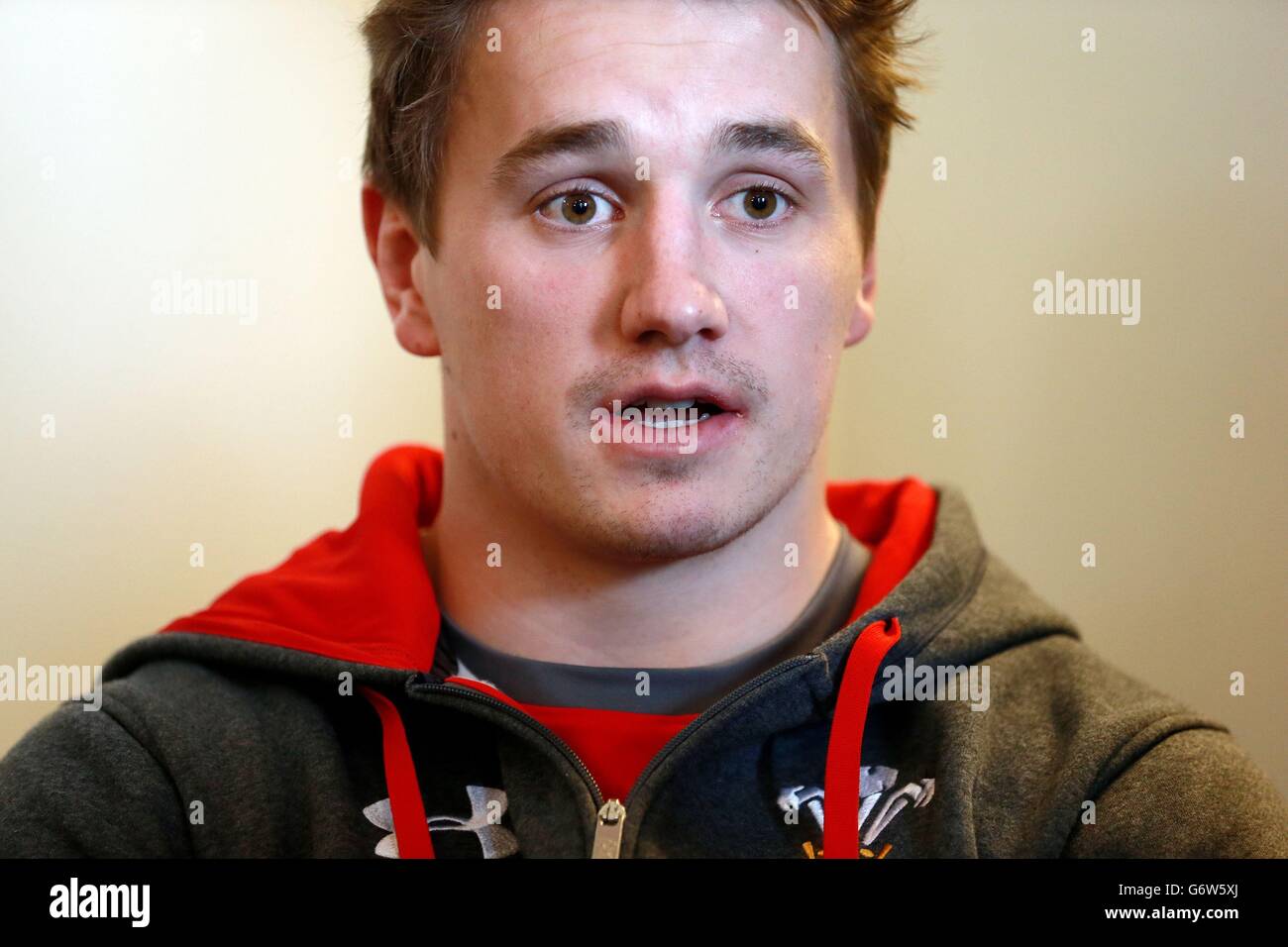 Wales' Jonathan Davies during the press conference at the Vale Resort, Hensol. Stock Photo
