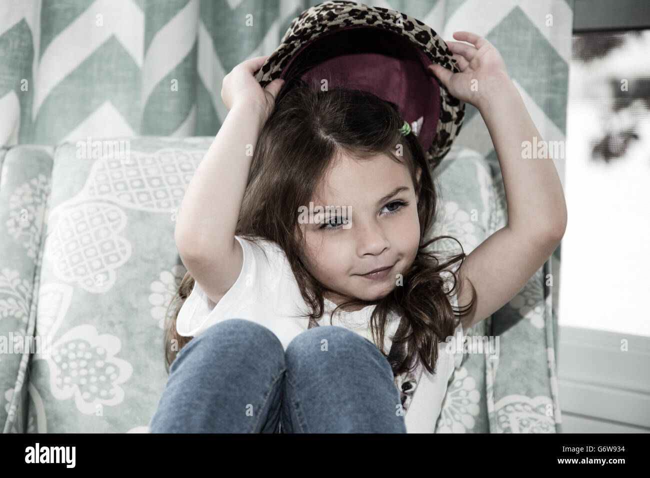 Toddler posing with a cool hat. Stock Photo