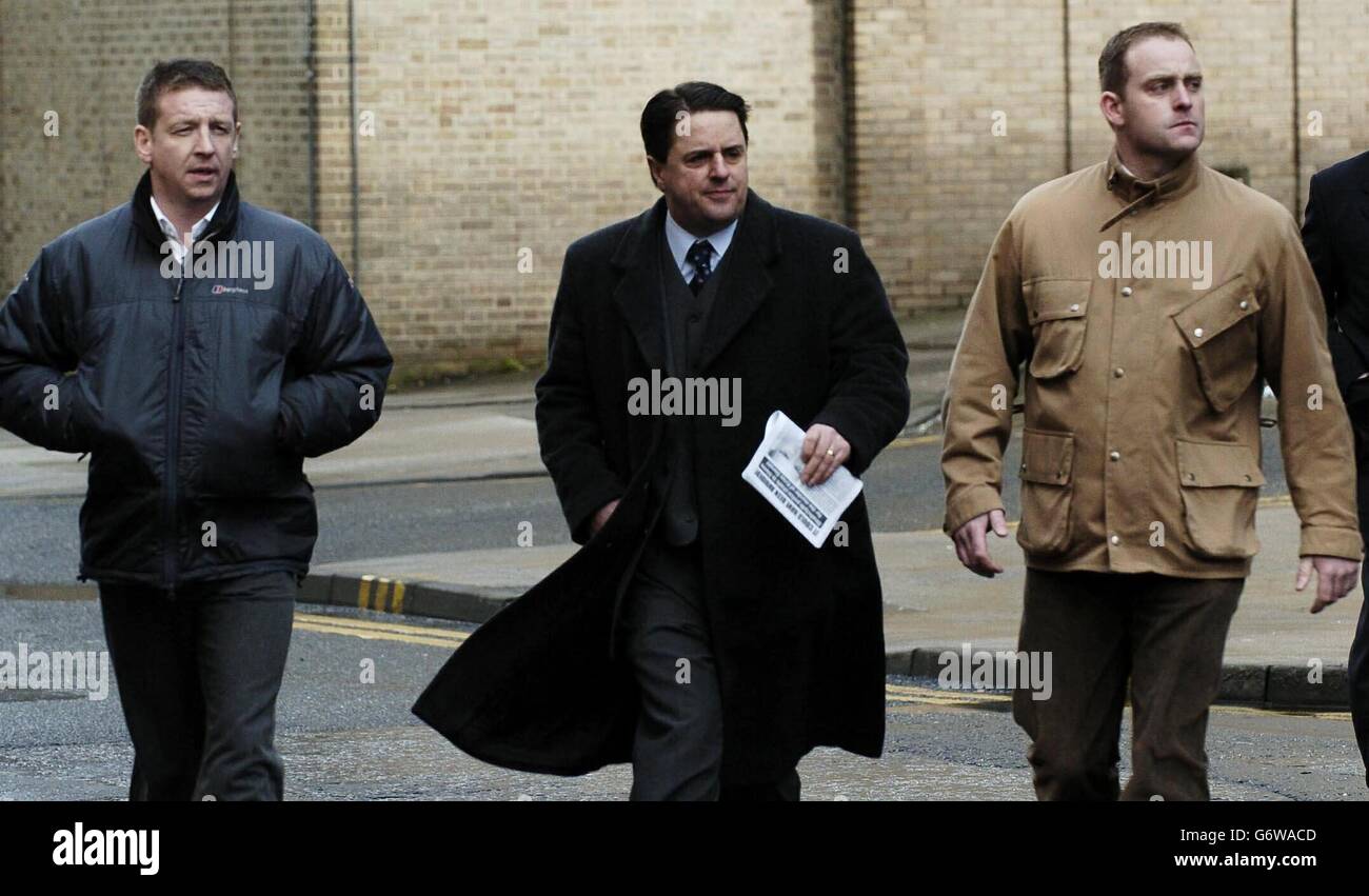 British National Party leader, Nick Griffin, outside Strathclyde Police station in Glasgow, after Kriss Donald, 15, was abducted and killed last week. Despite being told he was 'not welcome' in Glasgow by community leaders, Mr Griffin revealed he had visited Pollokshields last night and had met locals. Stock Photo