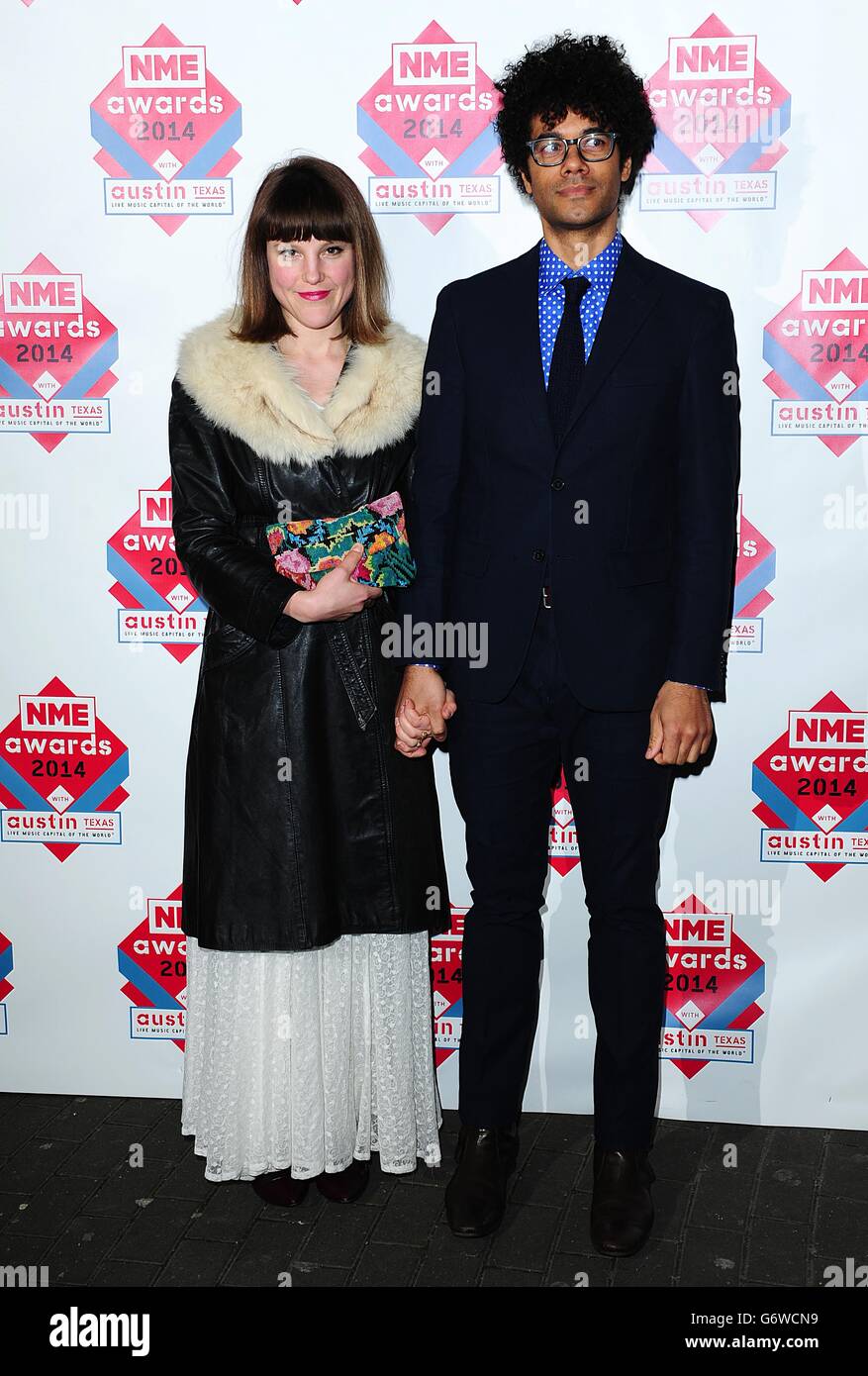 Lydia Fox and Richard Ayoade arriving for the 2014 NME Awards, at