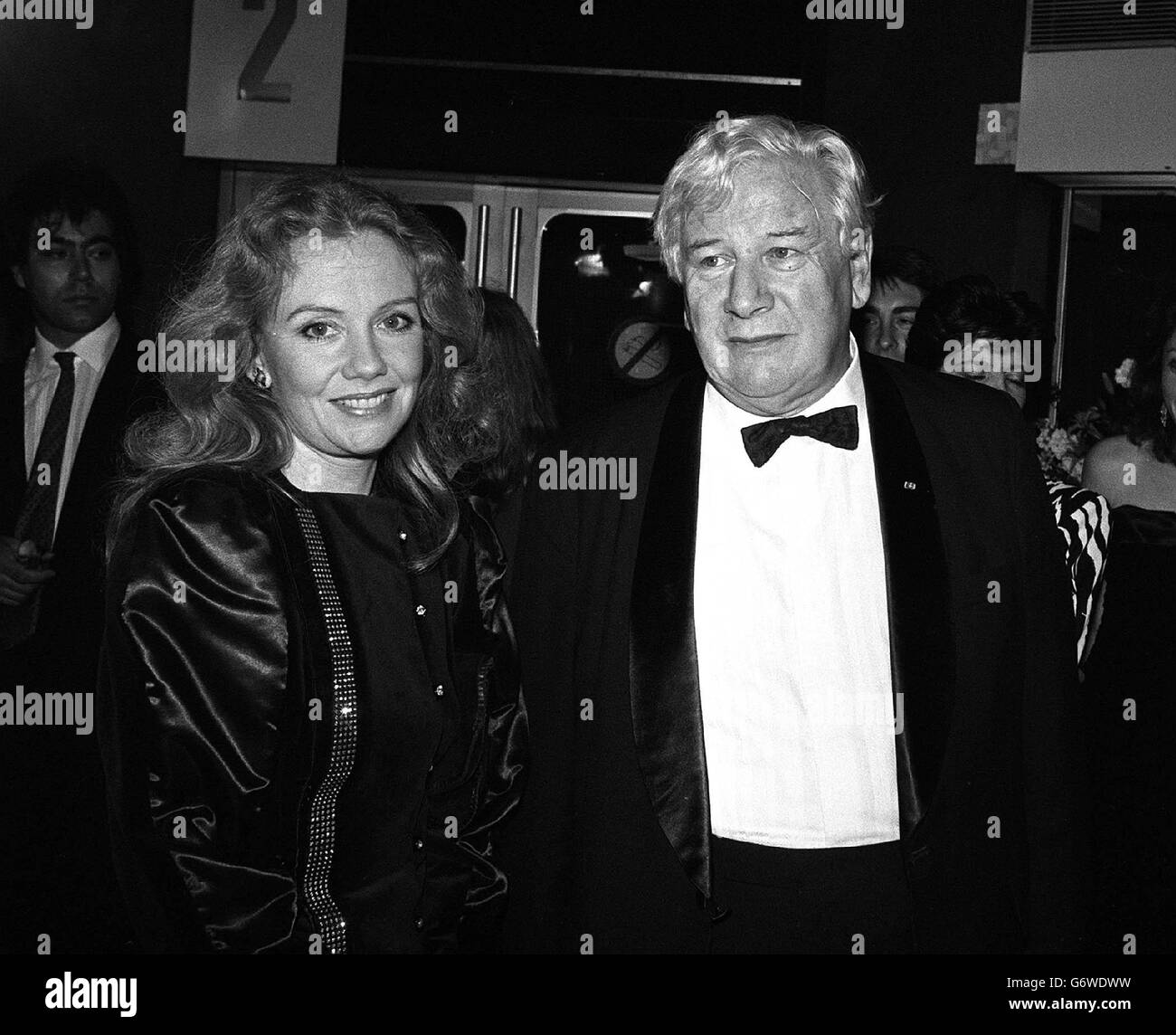British actor Peter Ustinov and Hayley Mills at London's Cannon Cinema, for the Royal Charity Premiere of Michael Winner's new film 'Appointment with Death'. Prince Edward attended the first screening of the Agatha Christie whodunnit, in which Ustinov plays detective Hercule Poirot. Stock Photo