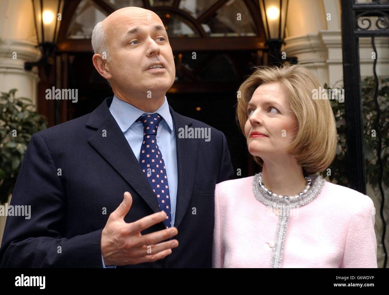 Conservative MP and former leader of the opposition Iain Duncan Smith speaks to the media with his wife Betsy in central London. Mr Duncan Smith has been cleared of wrongdoing over the 'Betsygate' row after the Committee on Standards and Privileges dismissed complaints that he improperly employed his wife as a secretary. Stock Photo