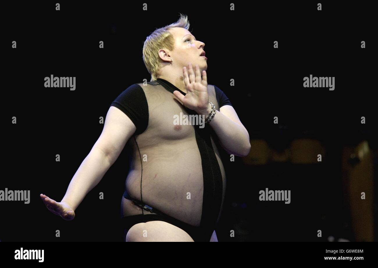 Comedian Matt Lucas as 'the only gay in the village' performs on stage during The Cream Of British Comedy night at the Royal Albert Hall in London. The evening of comedy is part of 'The Who And Friends' annual week of fundraising gigs in aid of the Teenage Cancer Trust. Stock Photo