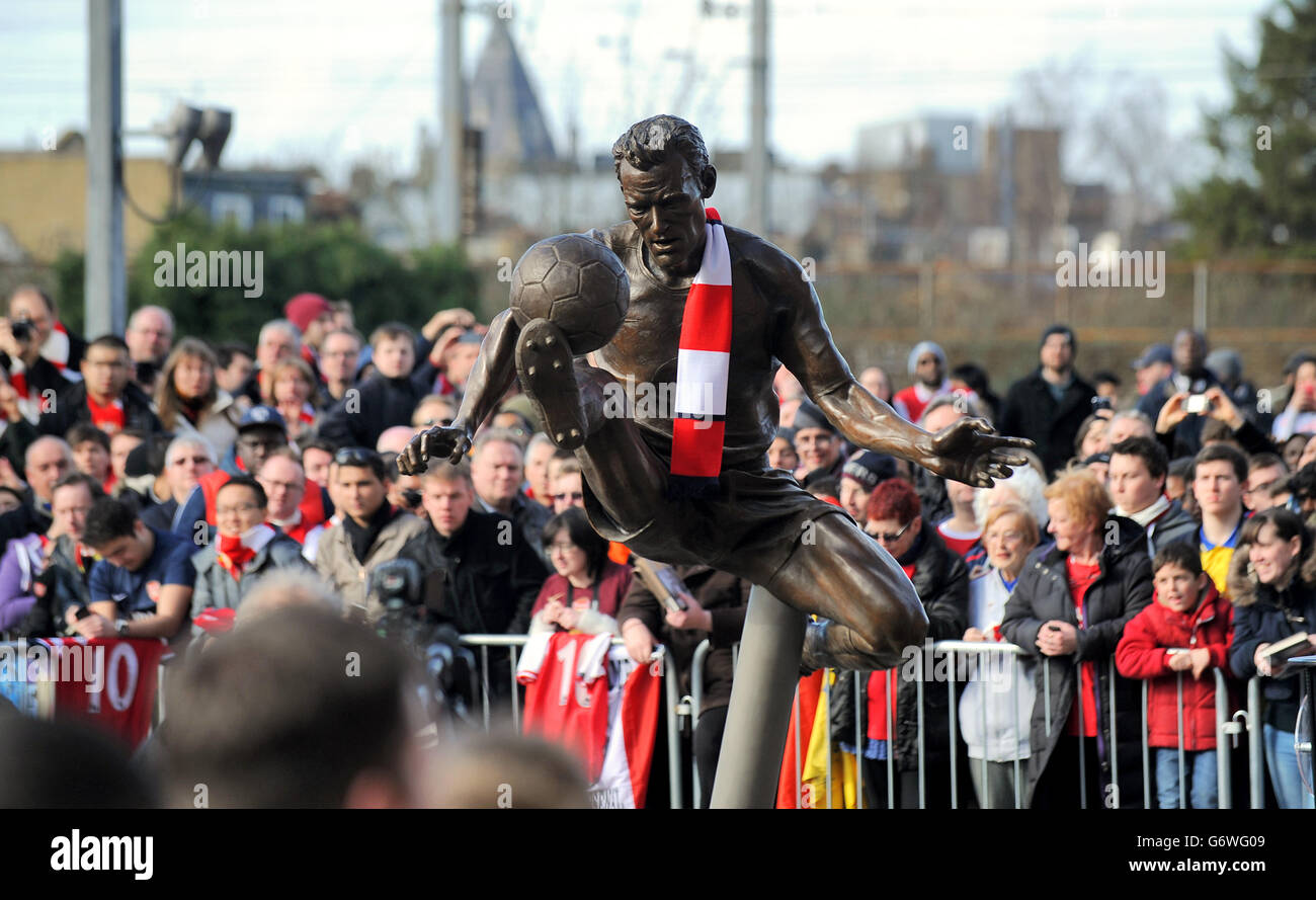 A statue of former Arsenal player Dennis Bergkamp, after it was
