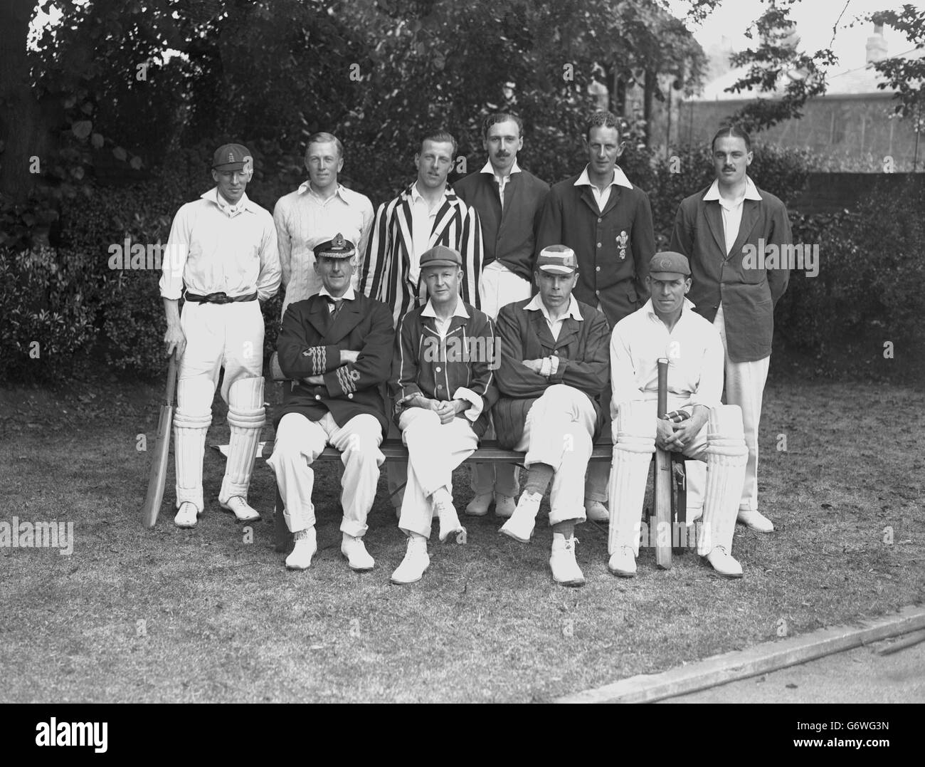 The England XI team to play a one-day charity match against the Dominions at Lord's. The match was played in aid of HM King George's Fund for Sailors. Stock Photo