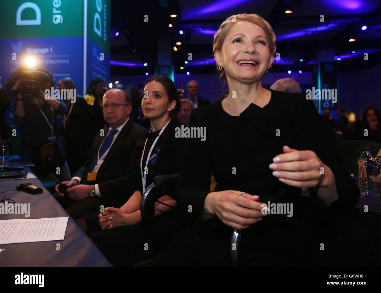 Former Ukrainian Prime Minister Yulia Tymoshenko (right) with her daughter Eugenia Tymoshenko (centre) at the European People's Party Congress in the Convention Centre, Dublin. Stock Photo