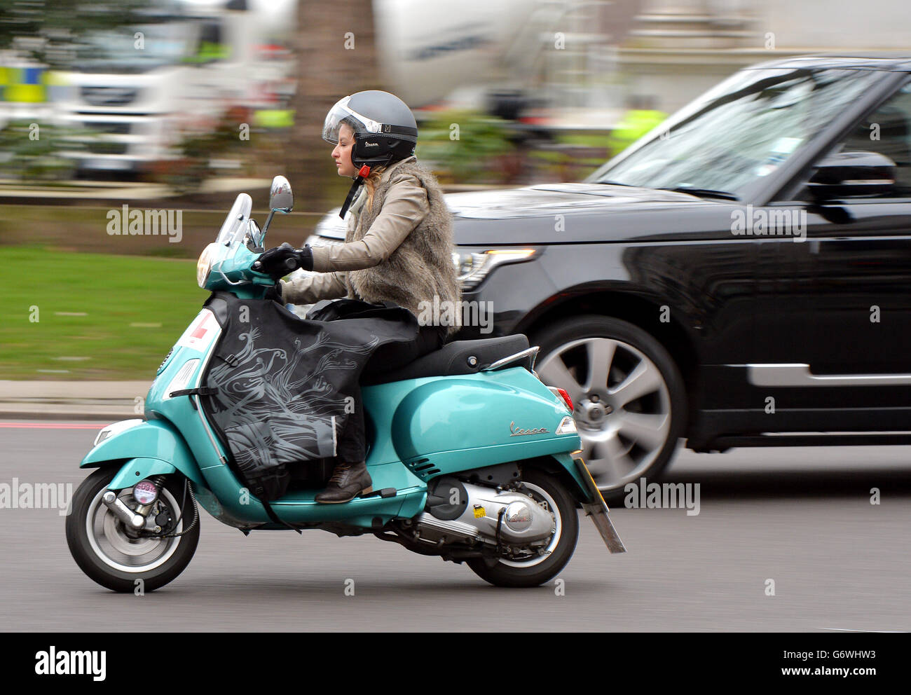 Cyclist stock. A motorcyclist on the London roads. Stock Photo