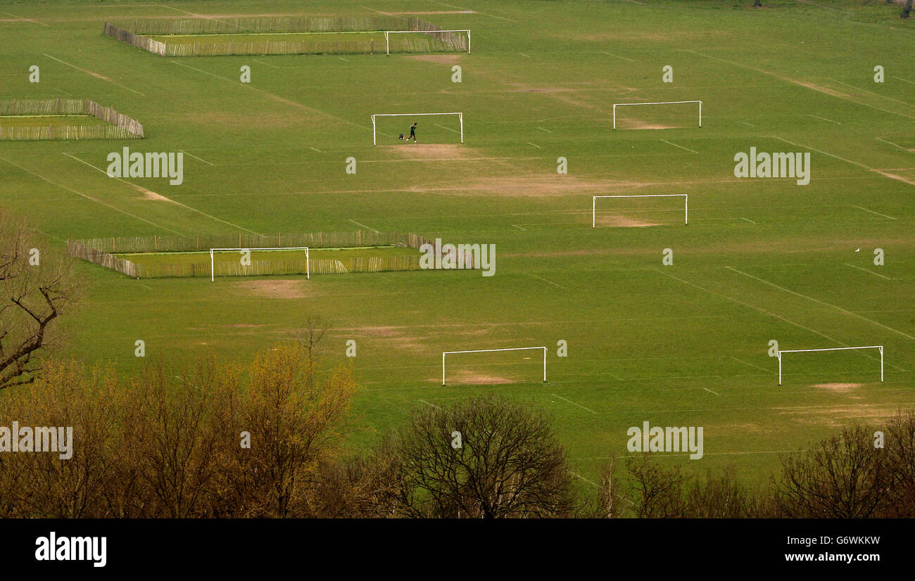 General view of football pitches in Regent's Park seen from the BT Tower, London PRESS
