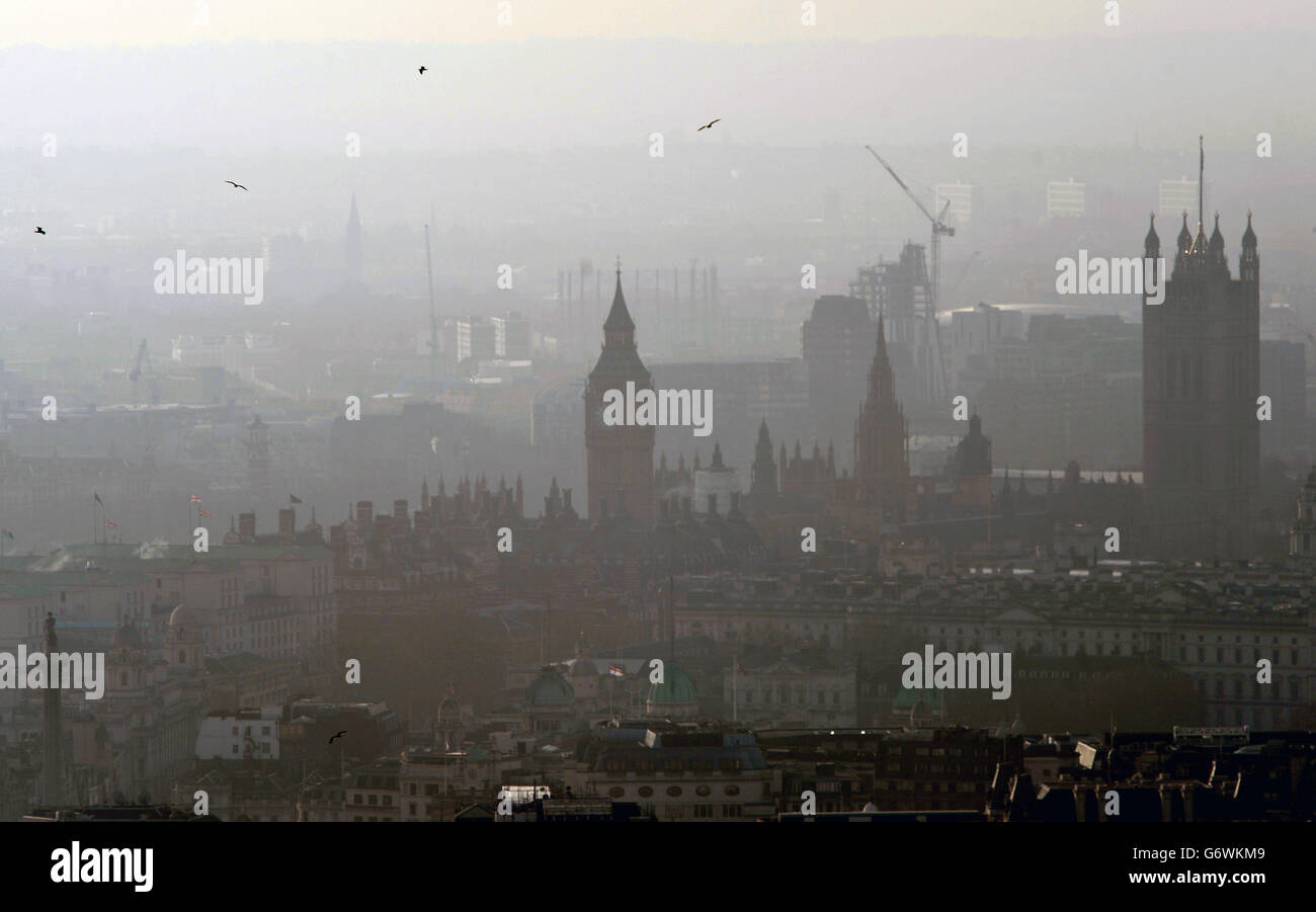 General view of the Houses of Parliament seen from the BT Tower, London