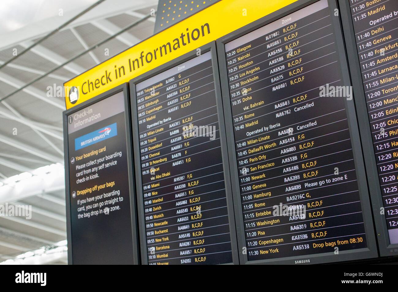 A departures board terminal 5 heathrow airport hires stock photography