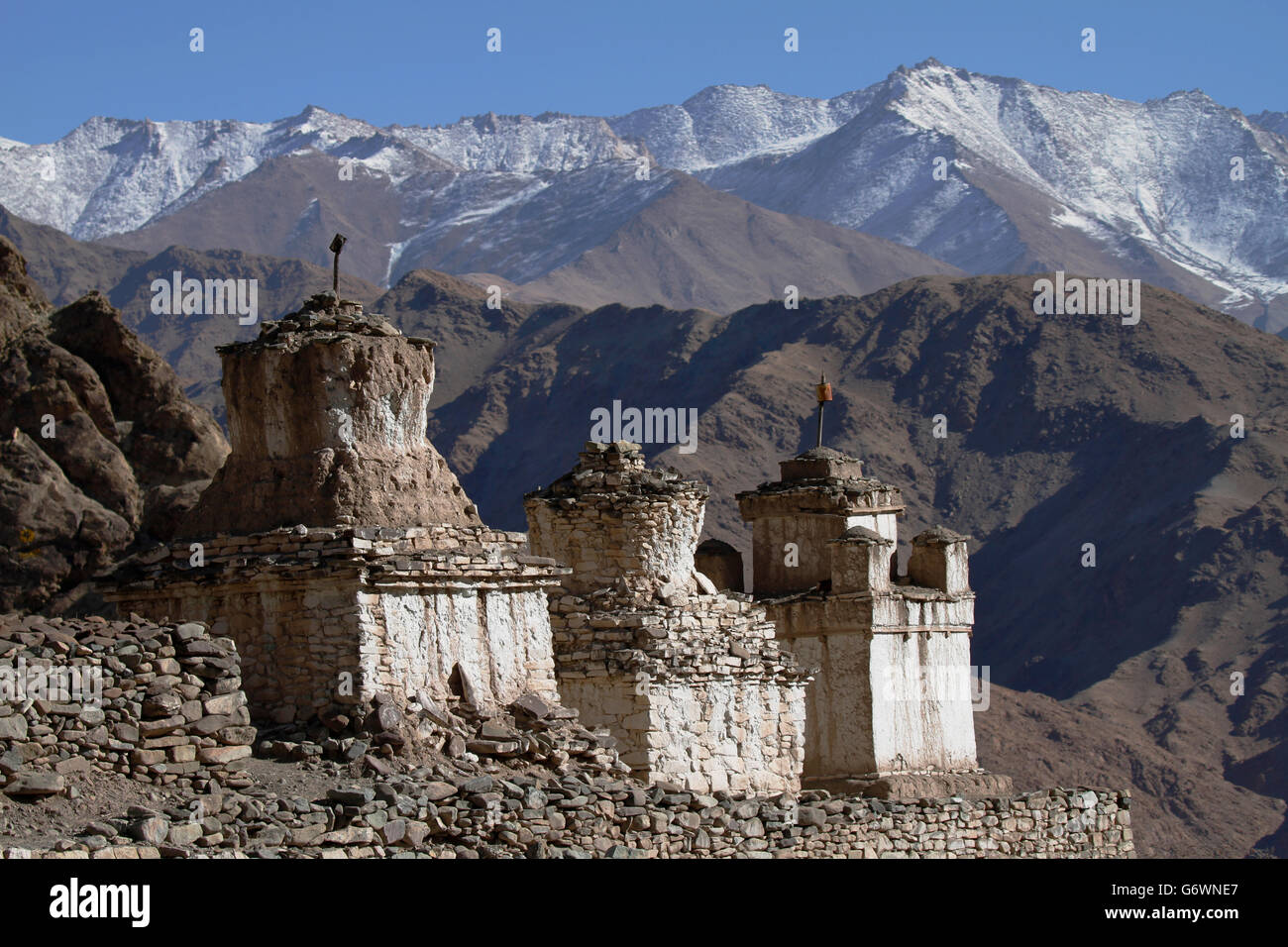 Three stupas in Himalayan mountains in Ladakh, India Stock Photo - Alamy