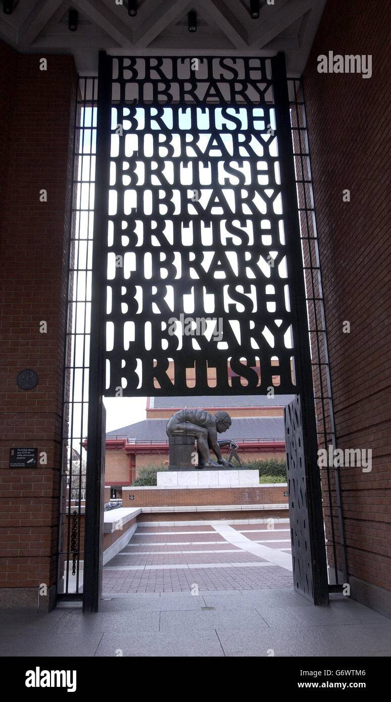 The gate at the entrance to the British Library in Kings Cross, London. Stock Photo