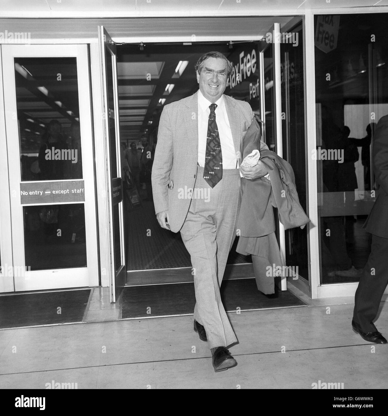 Labour MP Denis Healey at London Heathrow Airport, where he caught a British Airways Concorde to New York. He is to seek united nations mediation in the Falkland Islands dispute between Britain and Argentina. Stock Photo