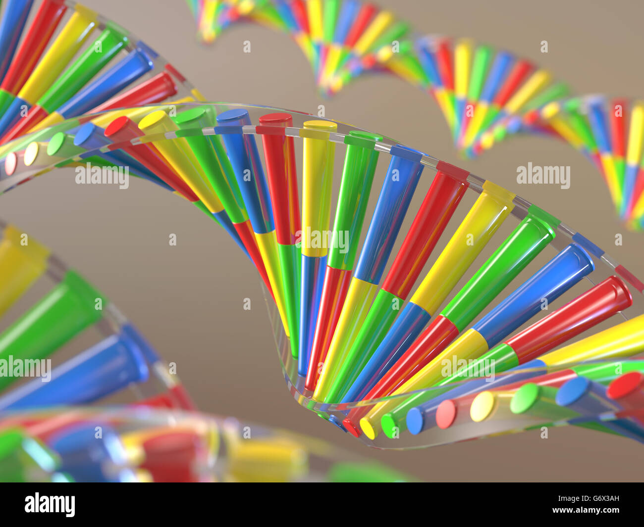3D illustration, colorful dna, concept of genetic engineering or genetic modification. Stock Photo
