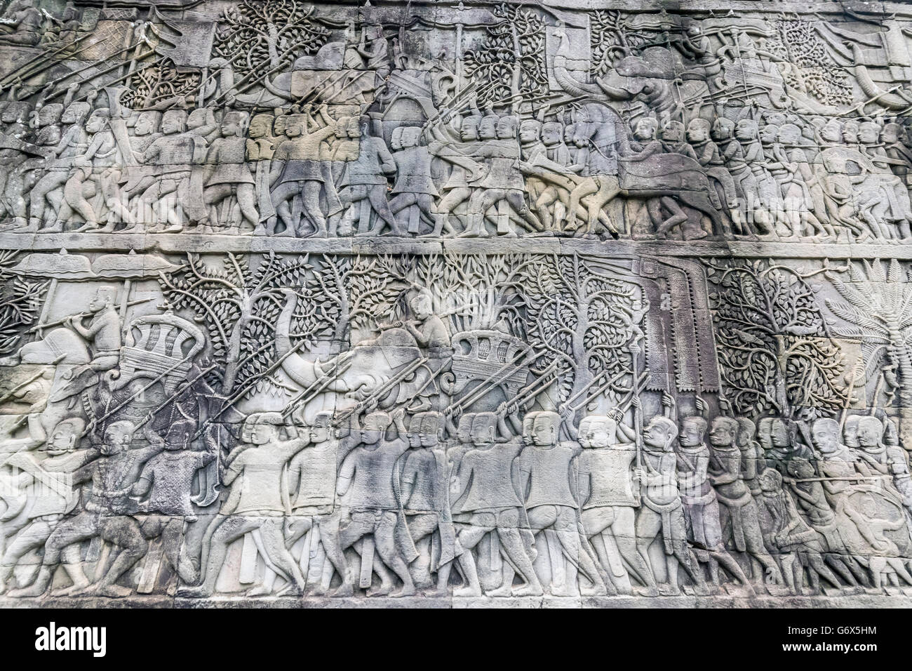 Prasat Bayon eastern gallery bas relief with marching Khmer army