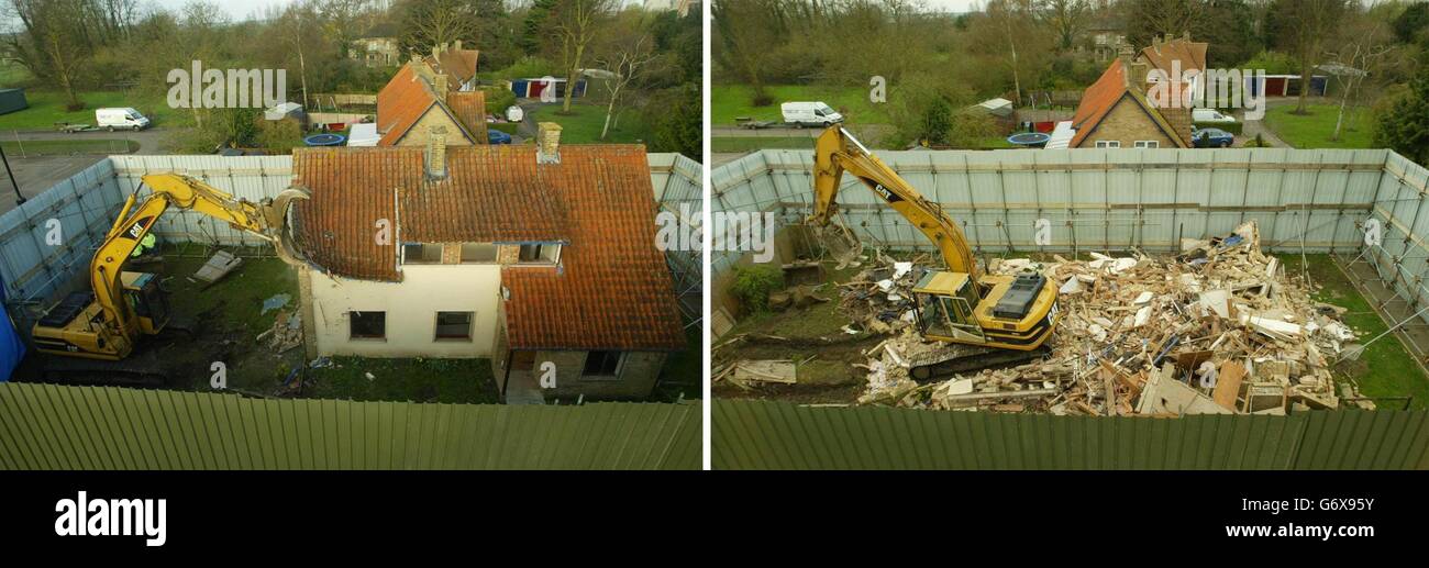 The before and after workmen flatten the home of former Soham Village College caretaker and