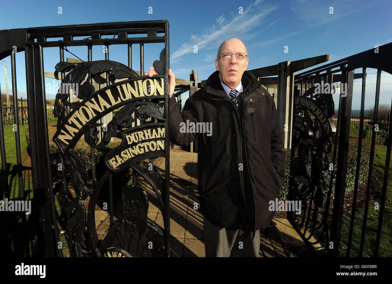 Alan Cummings, 66-year-old former NUM lodge secretary, stands at the old pit head in the ex-pit village of Easington Colliery, County Durham, where miners who broke the strike and 'scabbed' can still expect to be blanked in the street, 30 years on, he explained: 'People have long memories.&Oacute; Stock Photo
