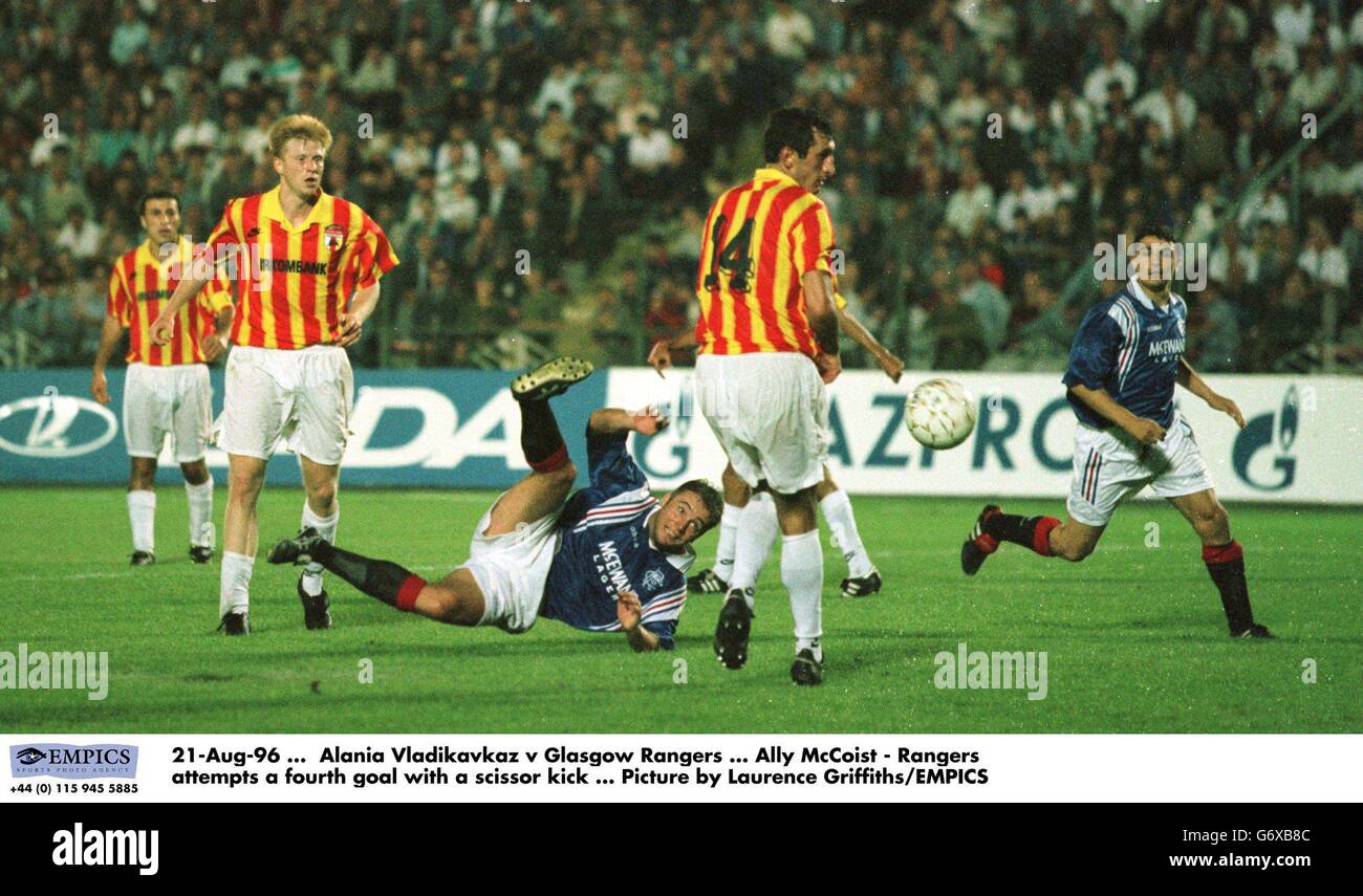 21-Aug-96 ... Alania Vladikavkaz v Glasgow Rangers ... Ally McCoist - Rangers attempts a fourth goal with a scissor kick ... Picture by Laurence Griffiths/EMPICS Stock Photo