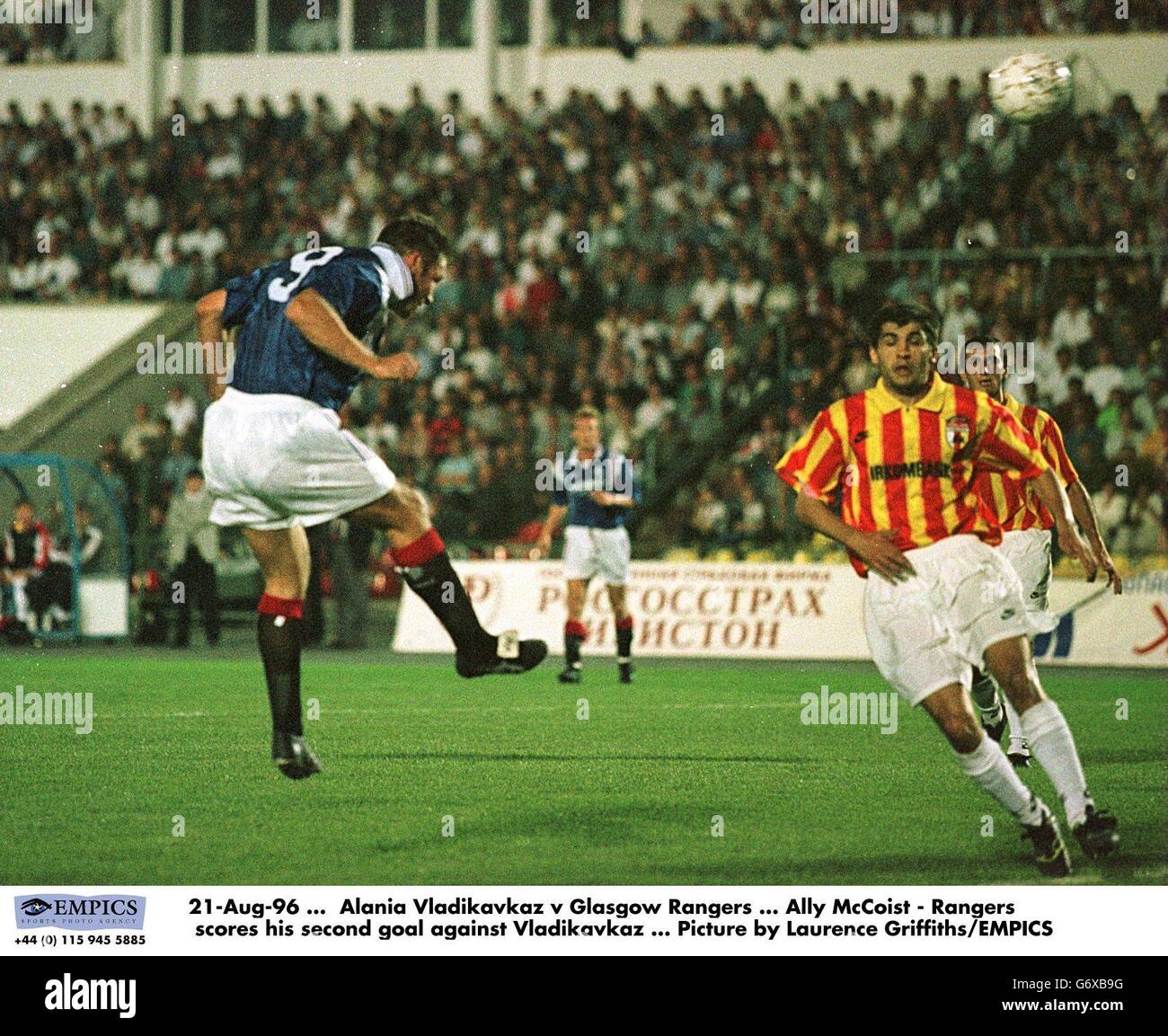21-Aug-96, Alania Vladikavkaz v Glasgow Rangers, Ally McCoist - Rangers scores his second goal against Vladikavkaz, Picture by Laurence Griffiths/EMPICS Stock Photo