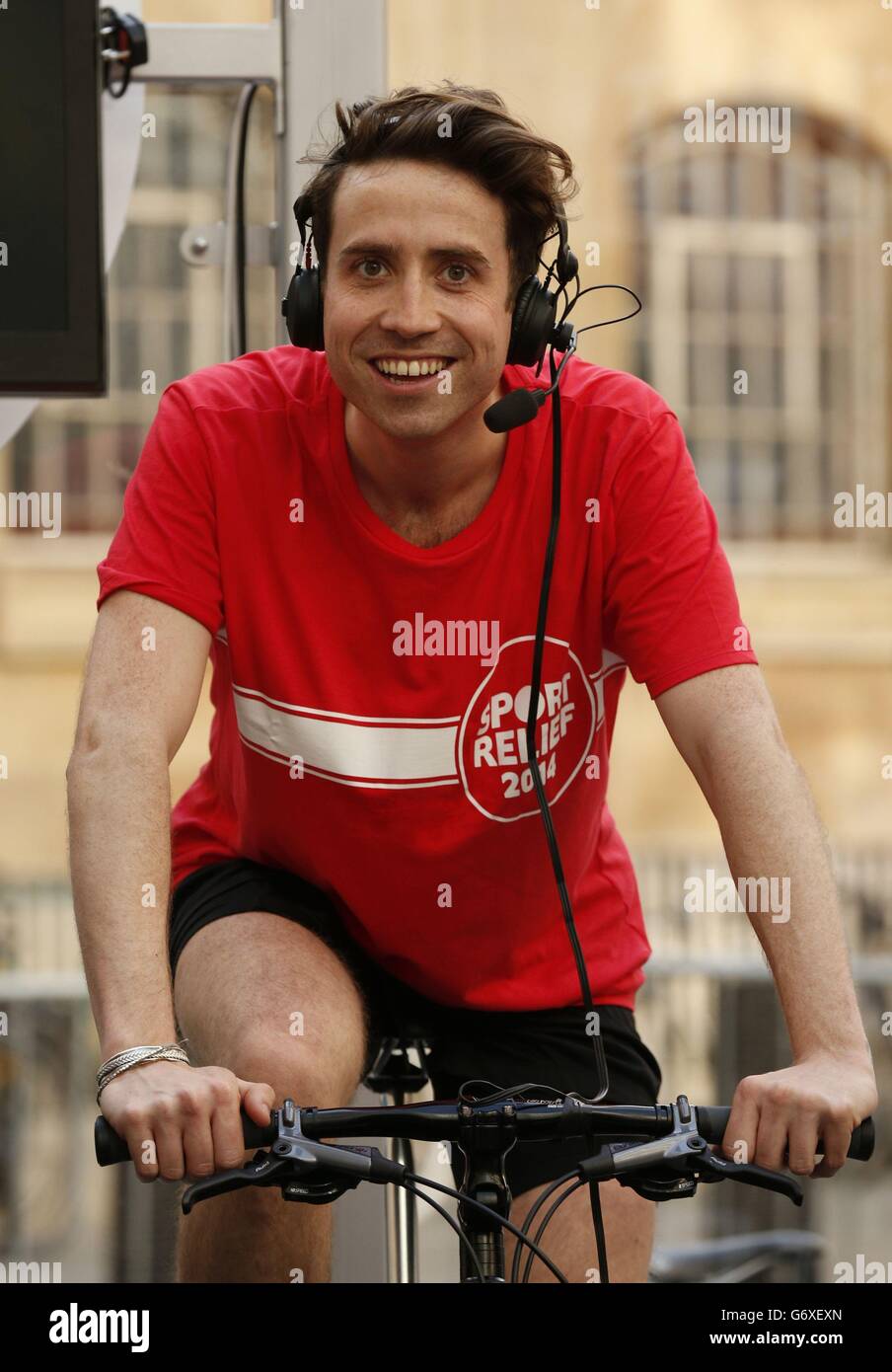 BBC Radio 1 breakfast show host Nick Grimshaw as he conducted his