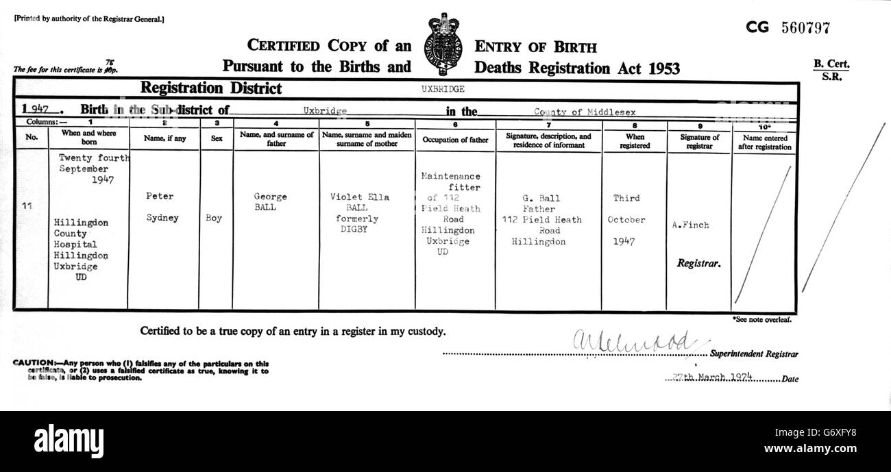 Crime Princess Anne Kidnap Attempt Ian Ball Birth Certificate Stock Photo Alamy