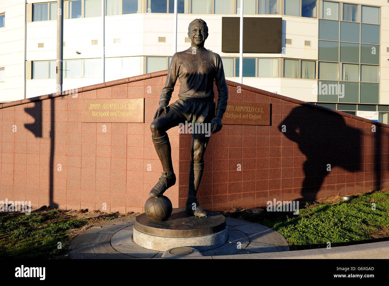 A general view of the Jimmy Armfield statue outside Bloomfield Road ...