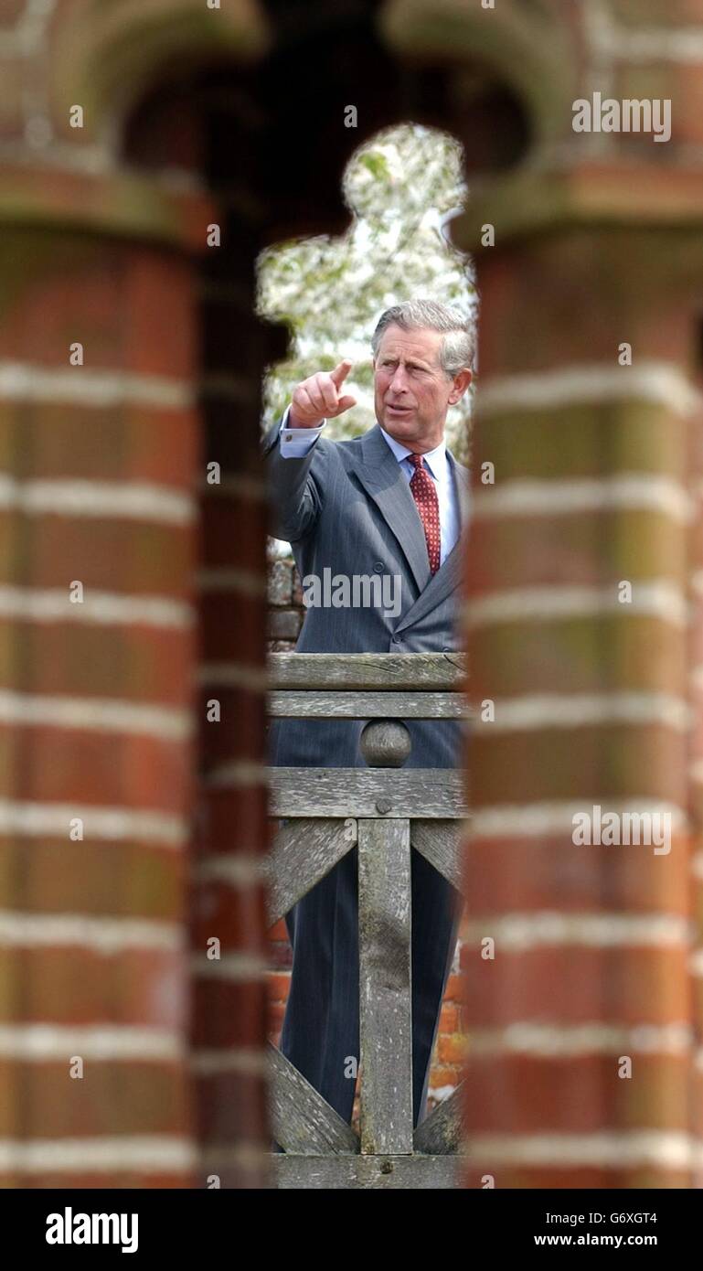 The Prince of Wales views a walled garden at Cressing Temple in Essex, during his visit to the 16th Century Cressing Estate. The site comprises of ancient barns and buildings and was restored in 1987 by the county council. The Royal visitor was there in 1991 but returns today to see extra work including the development of a Tudor garden. Stock Photo