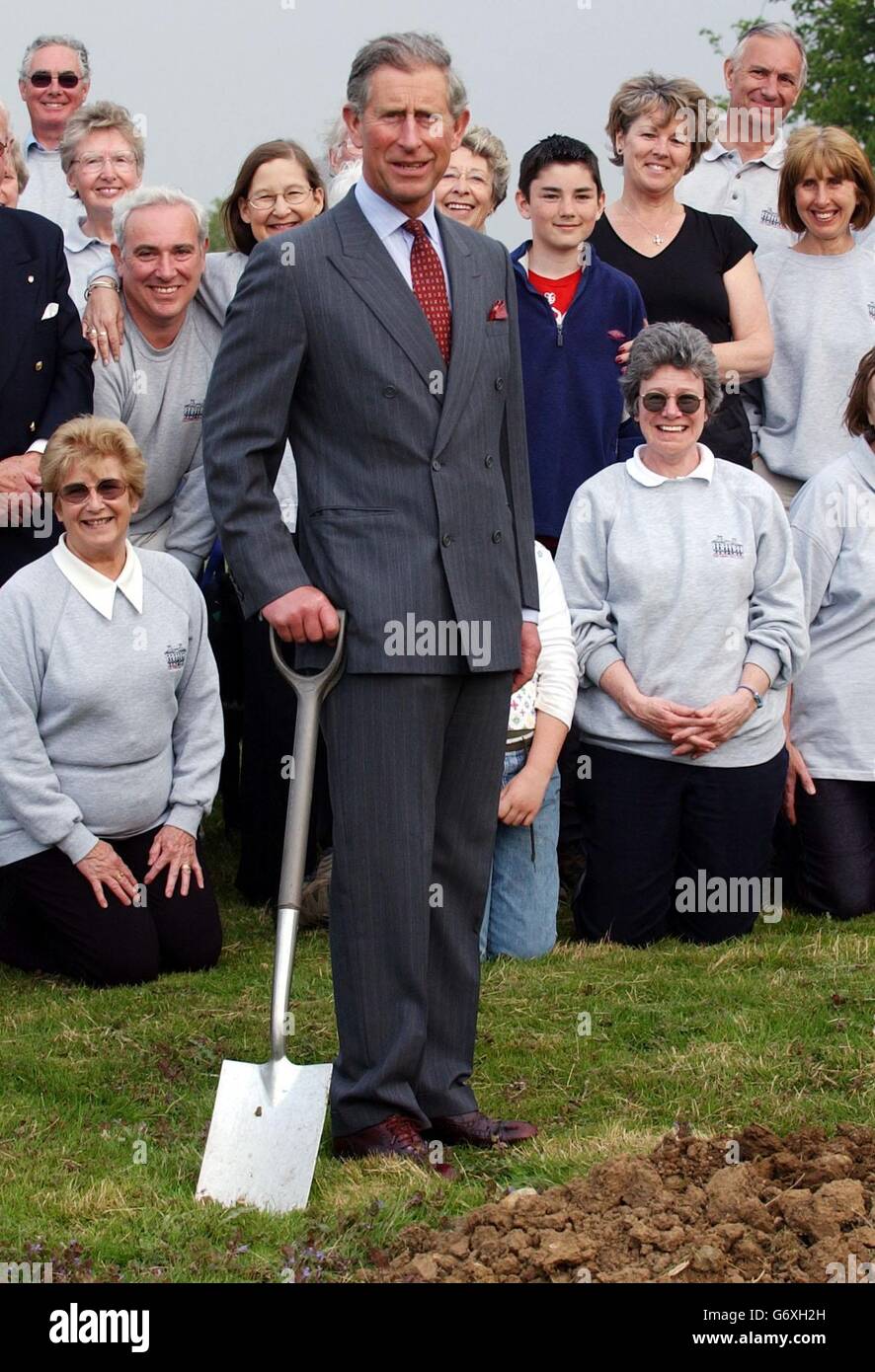The Prince of Wales, who is Patron of the Georgian Group visits Copped Hall near Epping in Essex where he met volunteers restoring the 18th Century mansion house. at Cressing Temple in Essex, during his visit to the Cressing Estate. The site comprises of ancient barns and buildings and was restored in 1987 by the county council. The Royal visitor was there in 1991 but returns today to see extra work including the development of a Tudor garden. Stock Photo