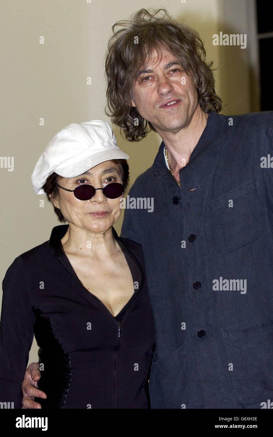 Artist/composer Yoko Ono, and Sir Bob Geldof during a photocall to