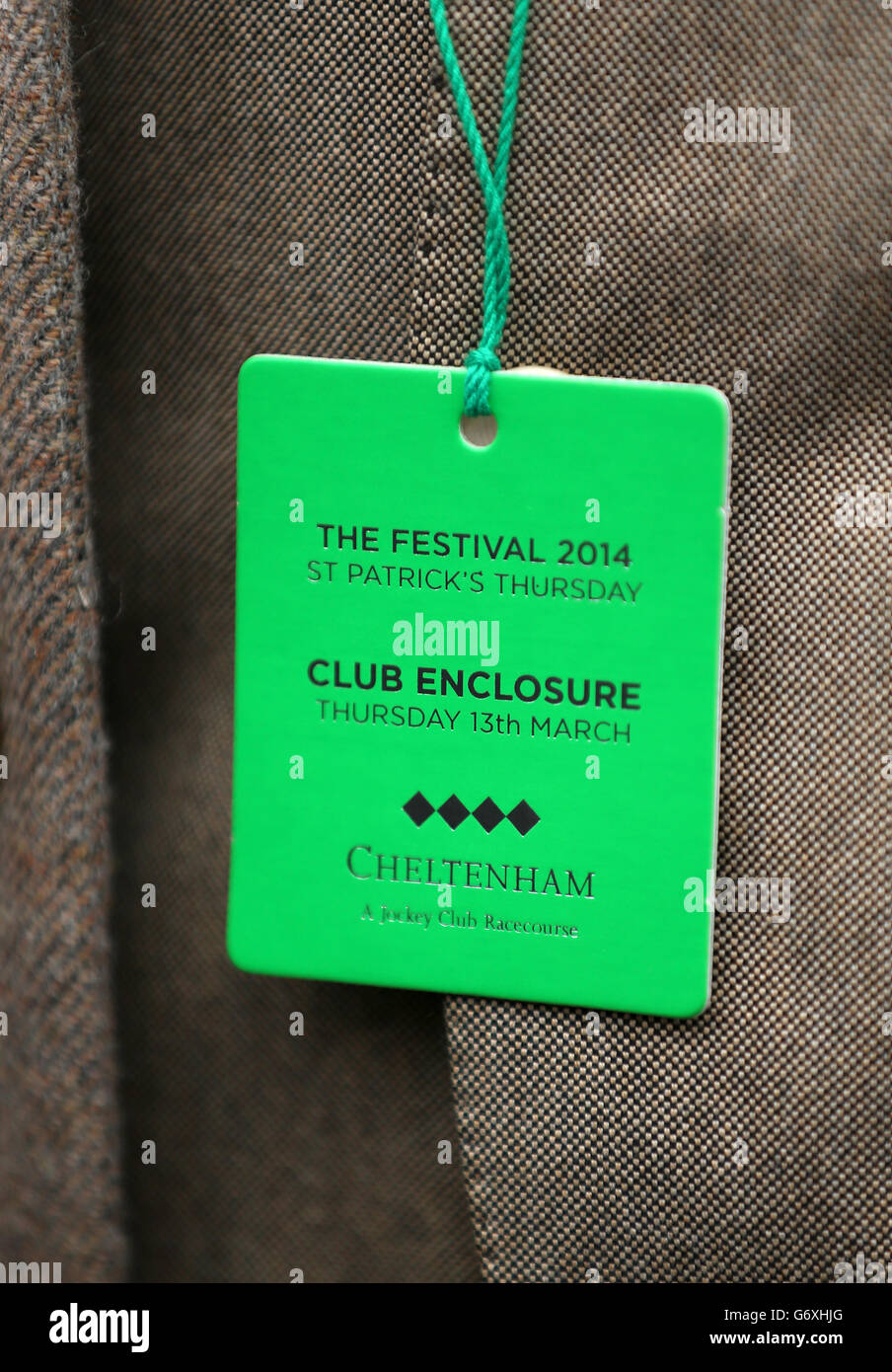 Detail of a racegoers pass for the Club Enclosure on St Patricks Day at Cheltenham Racecourse Stock Photo