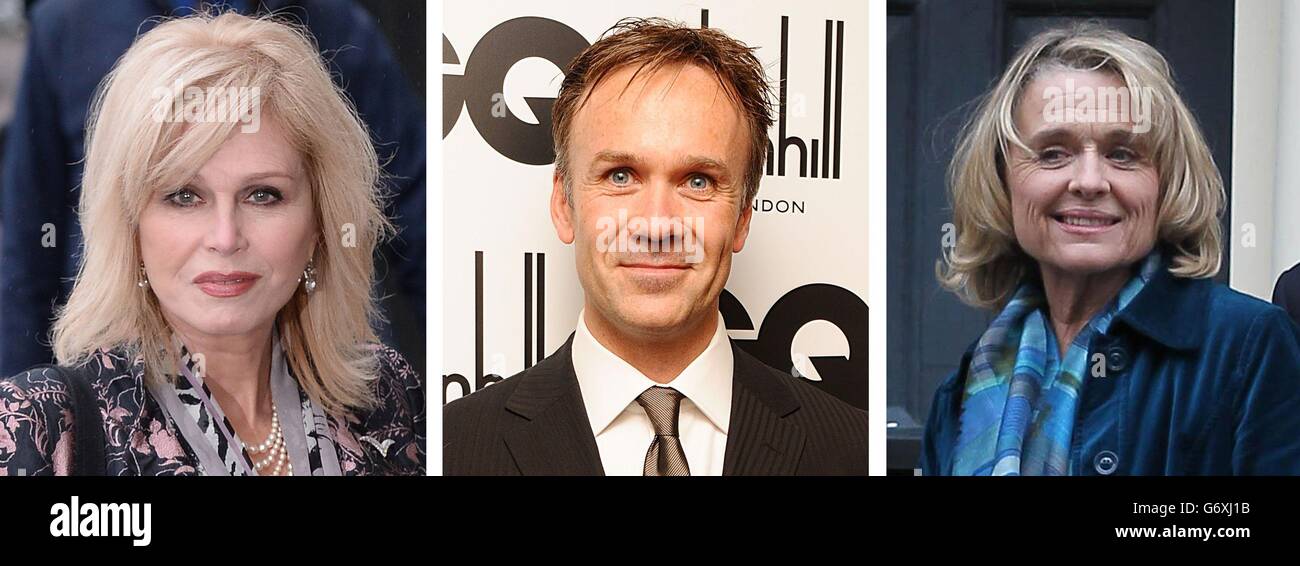 File photos of (from the left) Joanna Lumley, Marcus Wareing and Sinead Cusack. Stock Photo