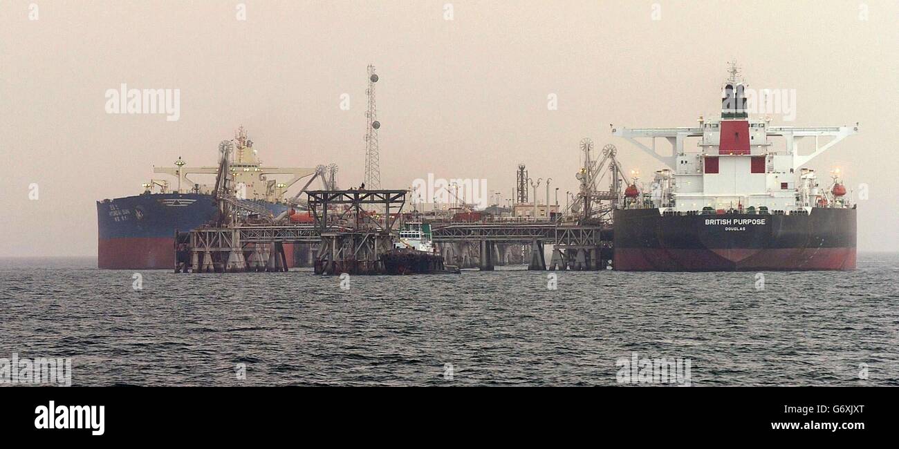 The Al Bakra oil terminal in the north Arabian Gulf, where HMS Grafton is currently patrolling. Terrorist activities off the coast of Iraq will not be curbed unless the coalition co-operates more closely with Iran, according to the captain of the British warship patrolling the region. Commander Adrian Cassar said the occupying forces had been making good progress regulating shipping in Iraqi territory, but had little information concerning movements in neighbouring Iranian waters. Stock Photo