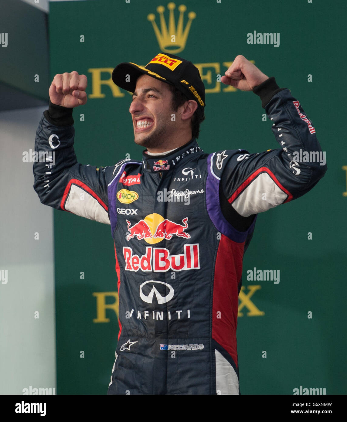 Australia's Daniel Ricciardo of Infiniti Red Bull Racing celebrates ...