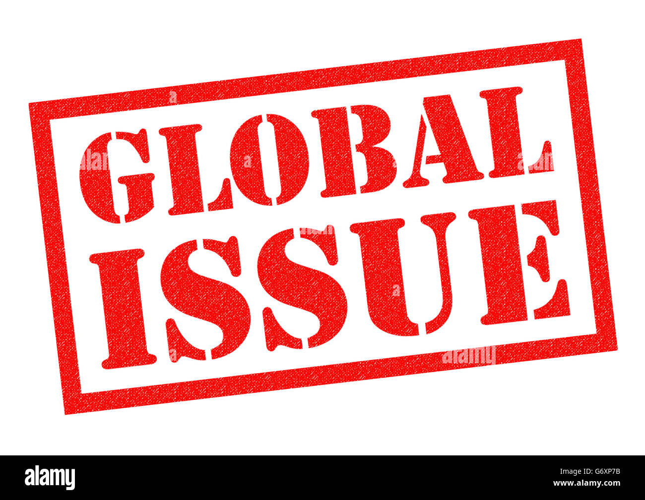 GLOBAL ISSUE red rubber Stamp over a white background. Stock Photo
