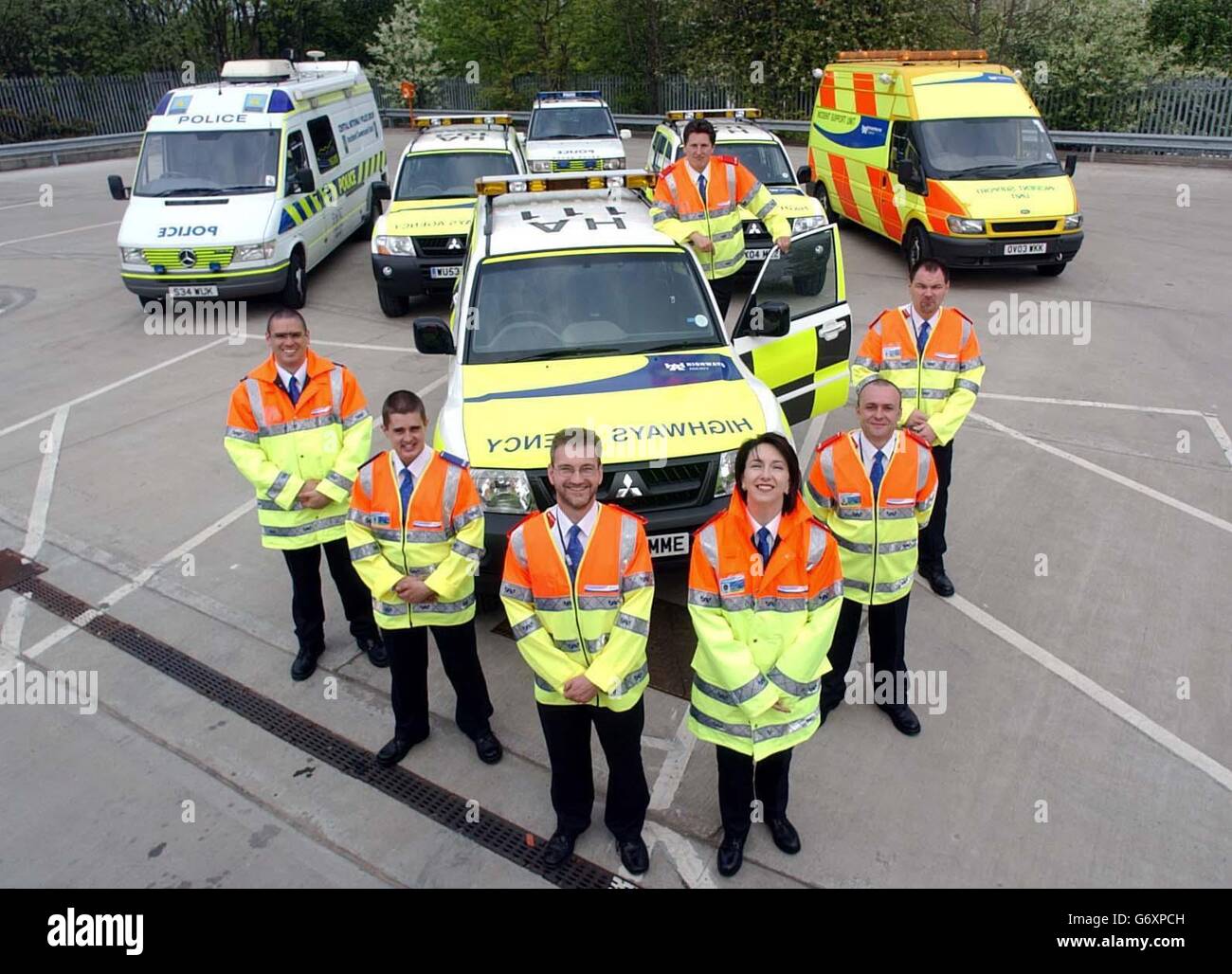 England's first civilian traffic officers at the West Midlands Regional Control centre off the M6 in Birmingham. Transport Secretary Alistair Darling unveiled the 50-strong Highways Agency team who will patrol the West Midlands motorway network before all 1,200 officers take to the entire network over the next 18 months. They will be responsible for reducing the amount of time spent dealing with crashes which clog up at least one motorway every day. Stock Photo