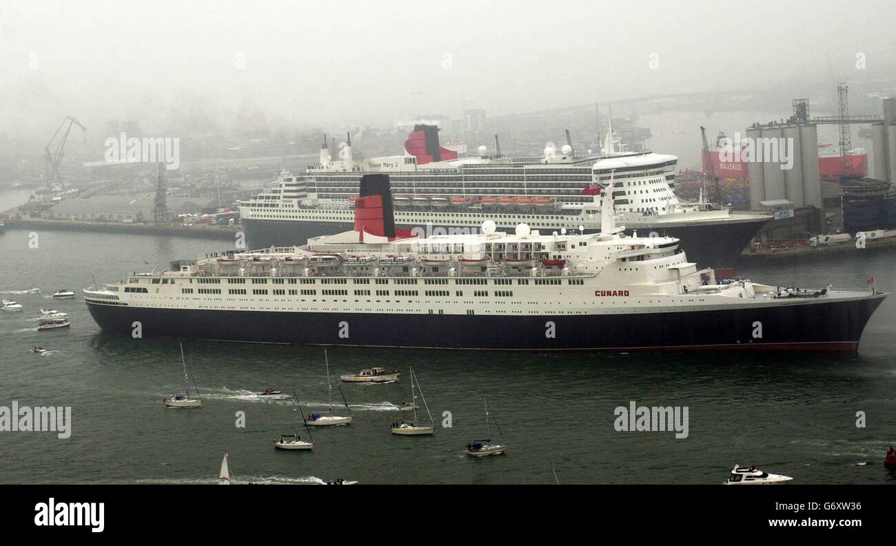 The QE 2 and the QM 2 Stock Photo