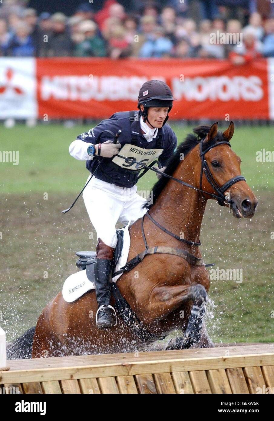 Tamarillo and William Fox-Pitt go through the Lake in the Cross Country and go to be the overnight leaders in the Mitsubishi Motors Badminton Horse Trials in Gloucestershire . Stock Photo