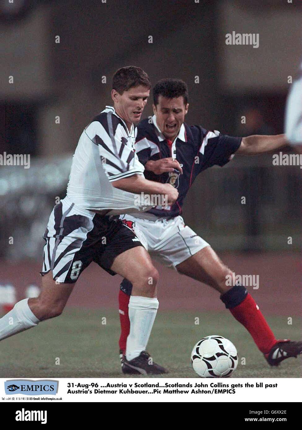 31 Aug 96 Austria V Scotland Scotland S John Collins Gets The Ball Past Austria S Dietmar Kuhbauer Stock Photo Alamy