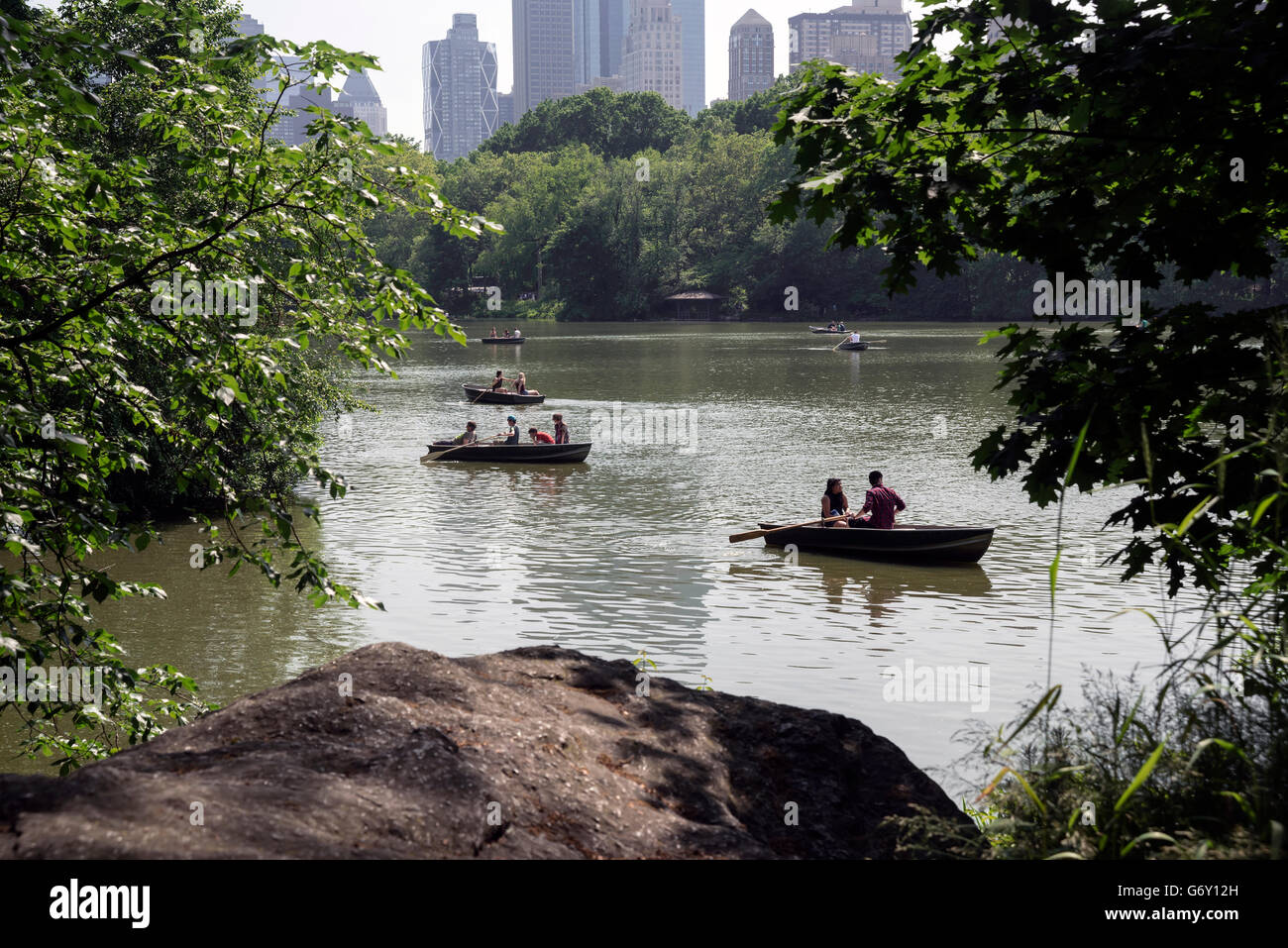 Vacationers and tourists float on boats  20-acre Lake , Central Park's ,  New York City., USA Stock Photo