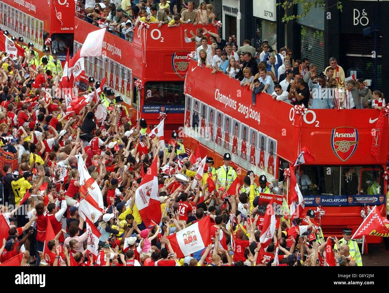 Sport football victory parade arsenal premiership champions bus crowds