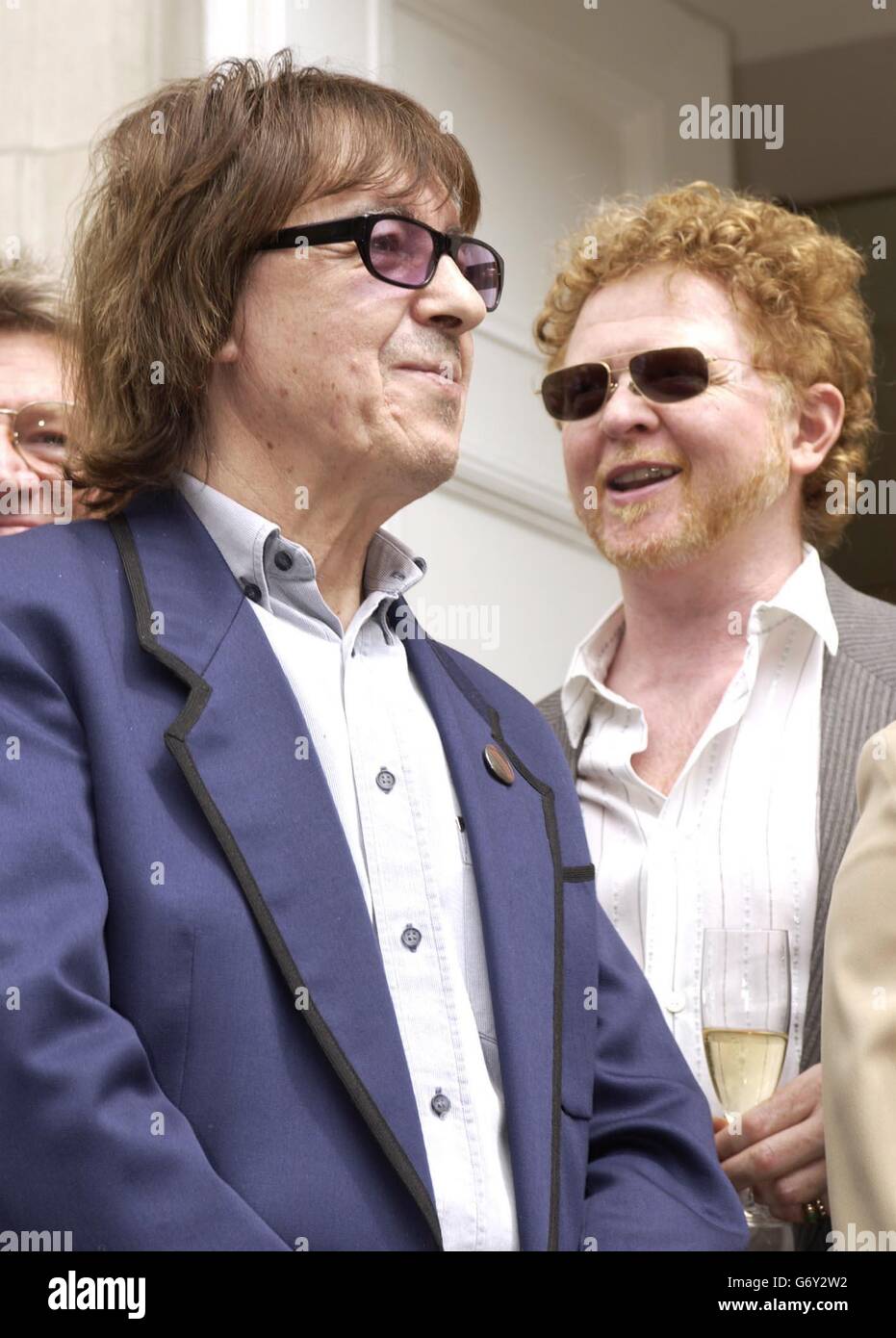 Former Rolling Stone member Bill Wyman and Mick Hucknall during the unveiling of a Heritage Foundation Blue Plaque in honour of the late record producer Mickie Most, at RAK recording studios in St Johns Wood. Stock Photo