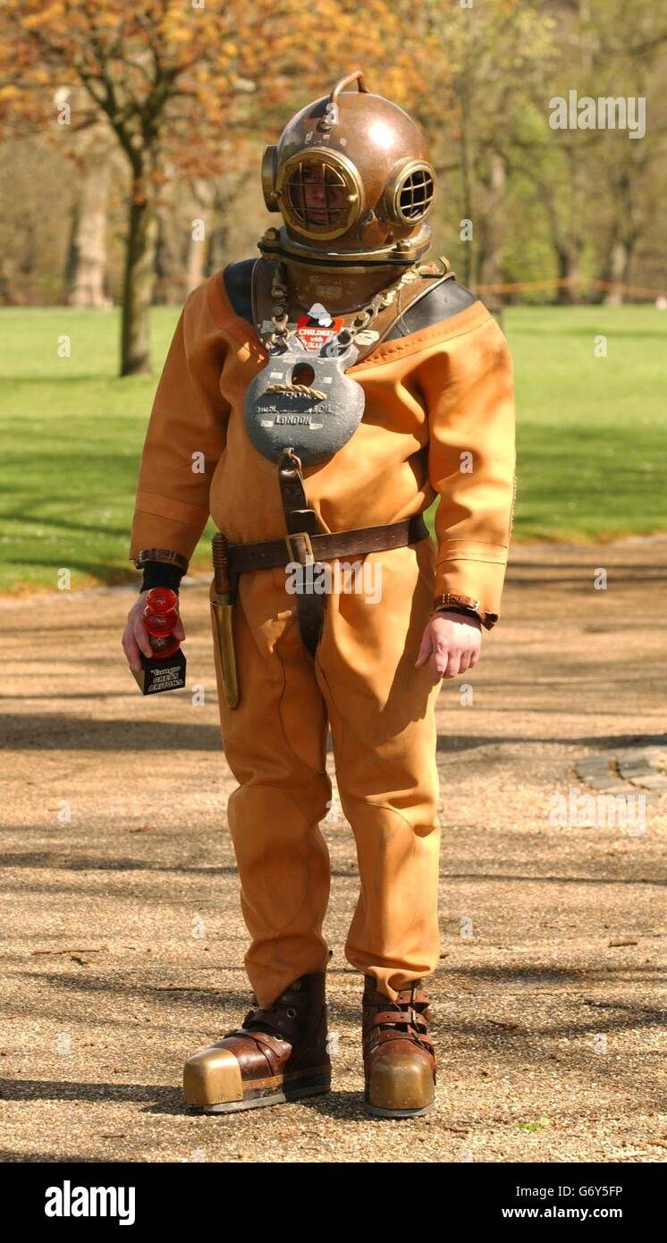 Diving-suit marathon-runner Lloyd Scott during a photocall to launch the  first ever Tango Great Britons Awards in Hyde Park, central London.  Designed to celebrate the lives of unconventional people across the UK,