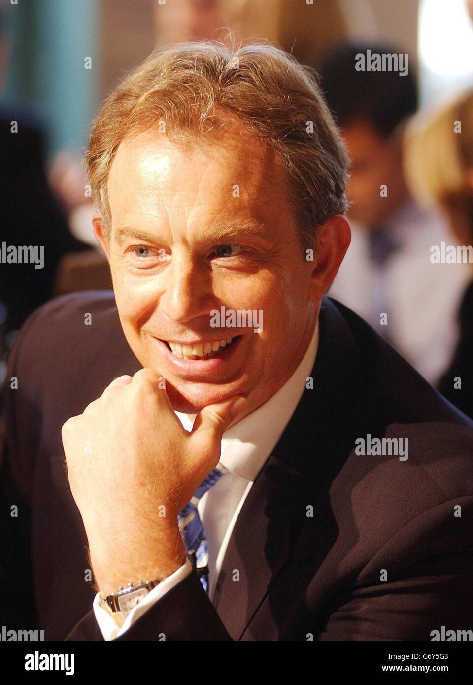 British Prime Minister Tony Blair in 'The Big Conversation' at Downing Street, London where he conversed with a selection of people across the community. Stock Photo