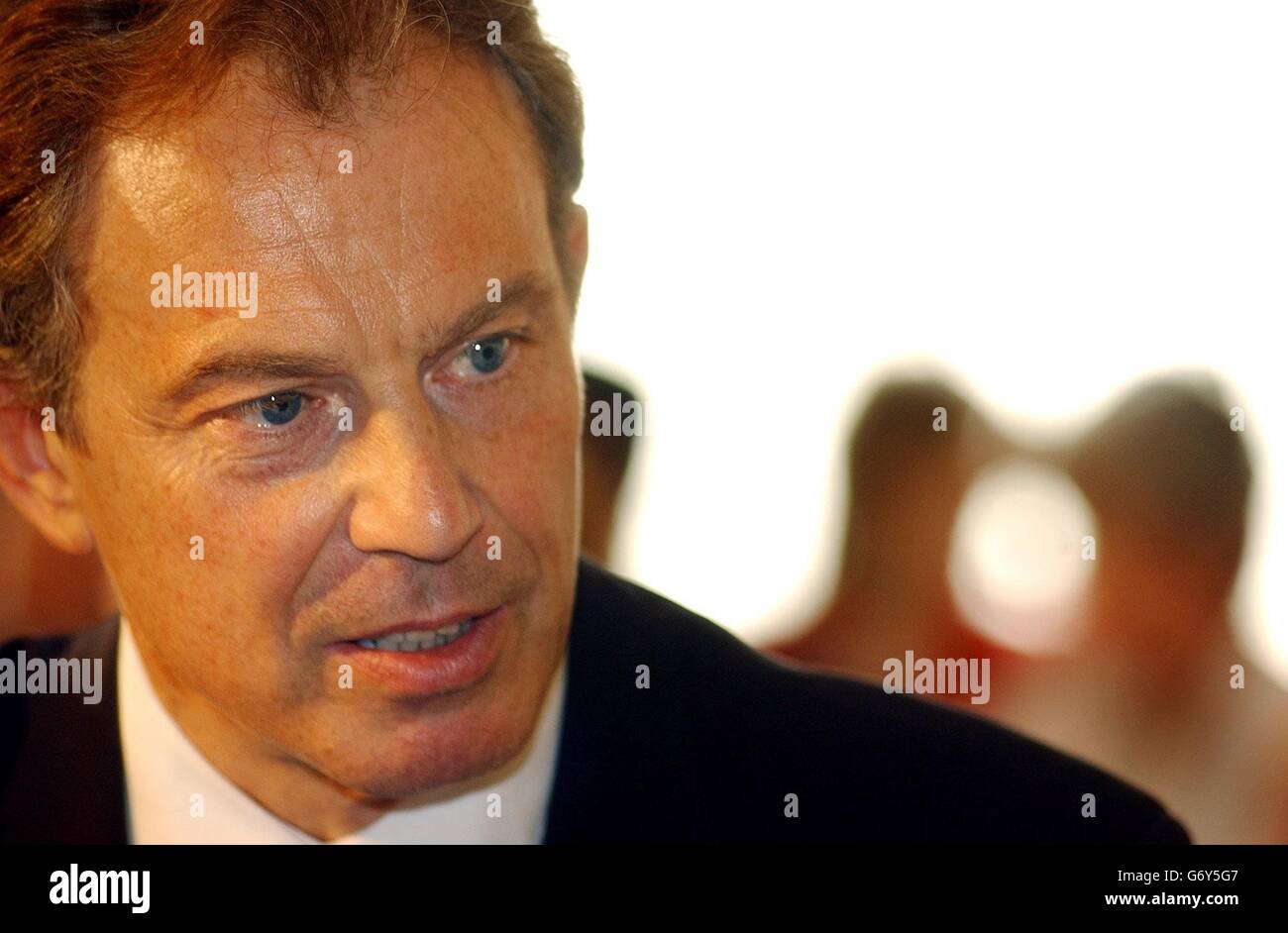 British Prime Minister Tony Blair in 'The Big Conversation' at Downing Street, London where he conversed with a selection of people across the community. Stock Photo