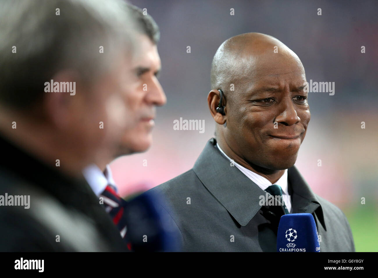 Soccer - UEFA Champions League - Round of 16 - Second Leg - Bayern Munich v Arsenal - Allianz Arena. ITV Sport pundit Ian Wright reacts before the game Stock Photo