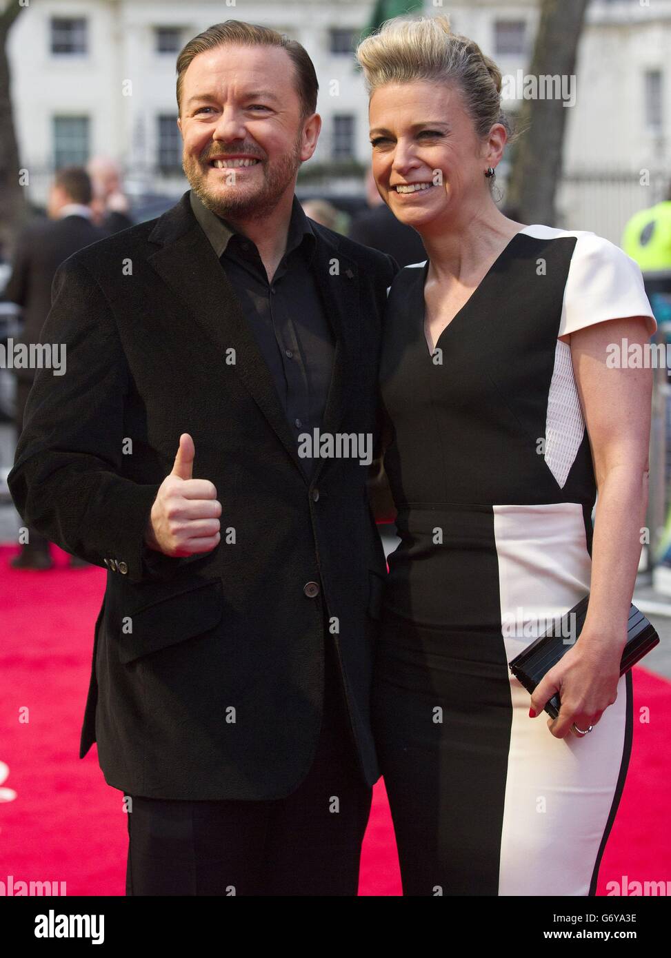 Ricky Gervais with partner Jane Fallon arriving at the celebrity